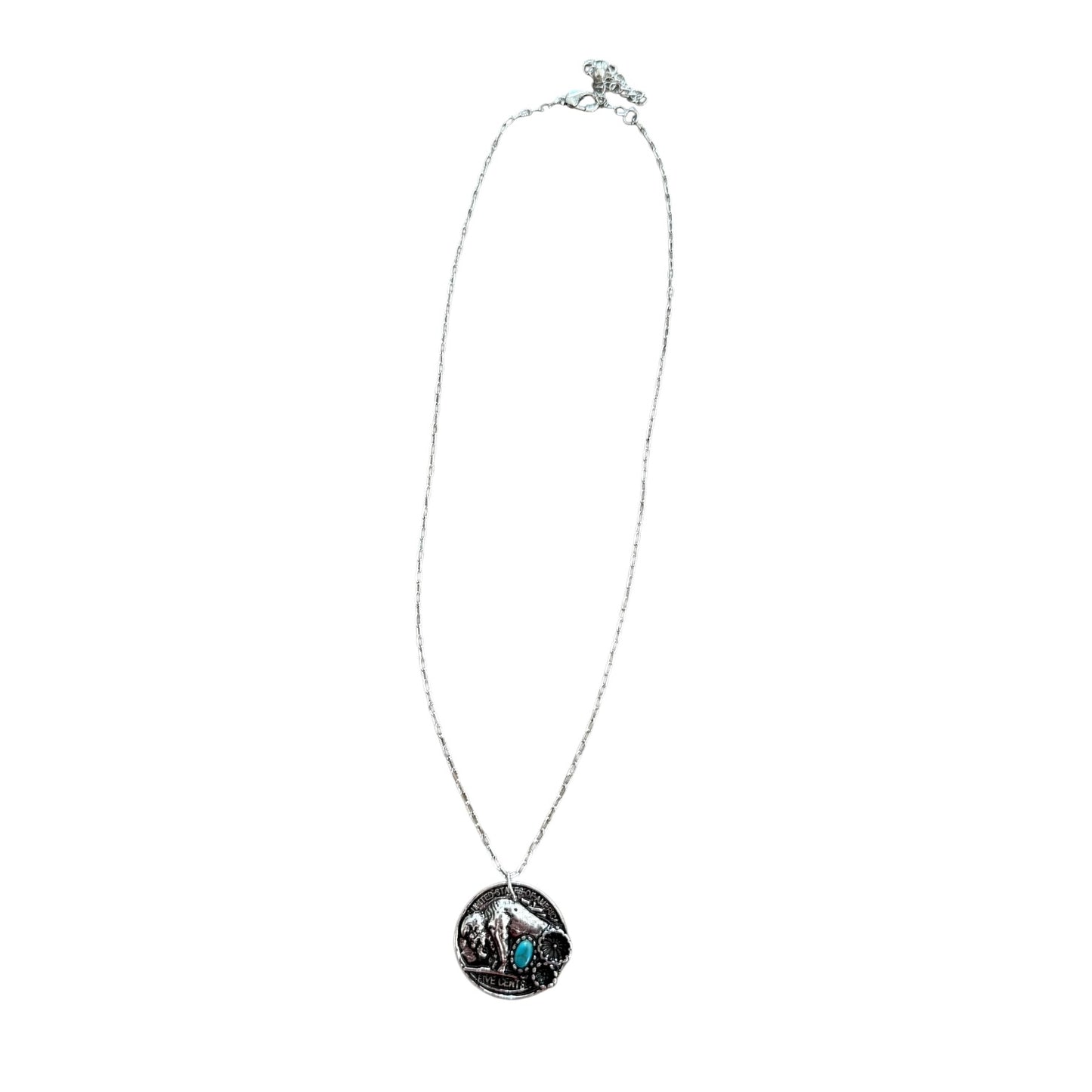 Turquoise Buffalo Flower Coin Necklace