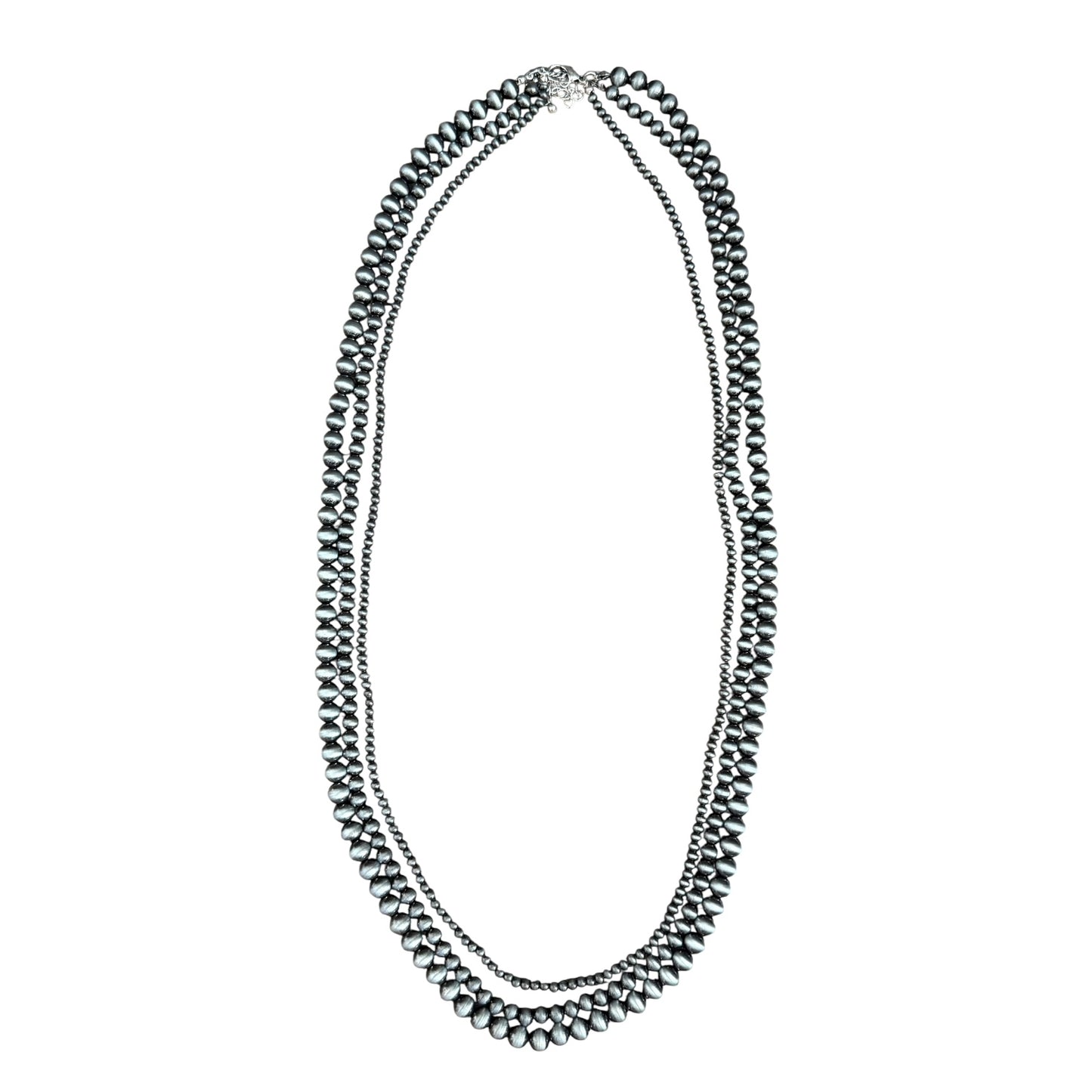 Gunmetal Navajo Pearl Triple Layer Necklace
