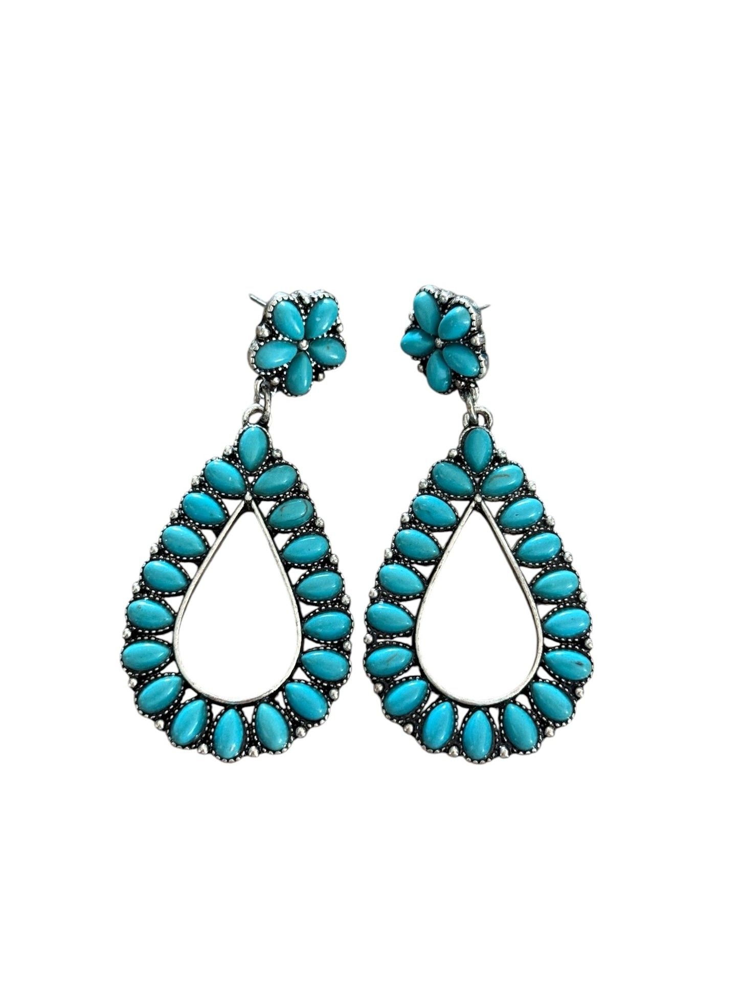 Turquoise Flower Cluster Teardrop Earrings