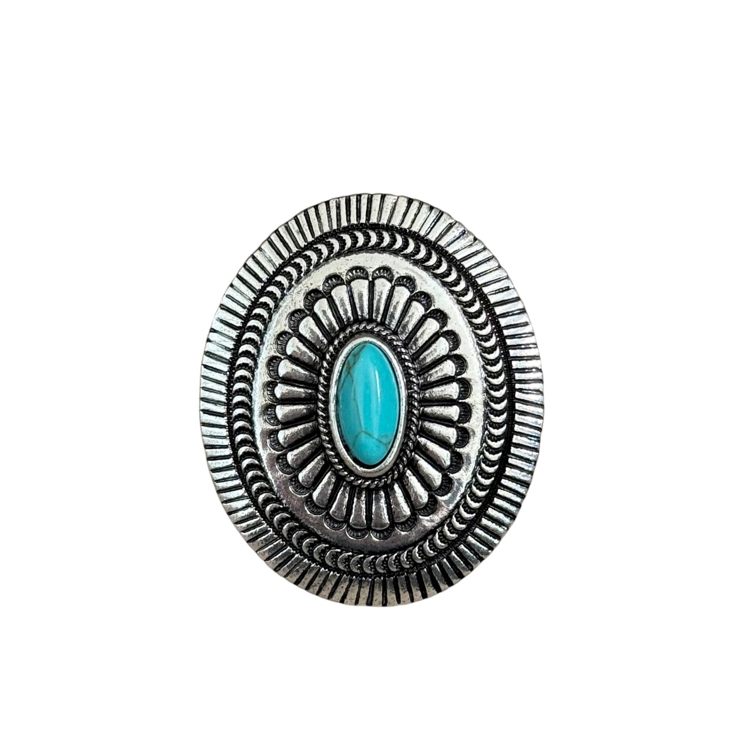 Large Turquoise Stone Concho Cuff Ring