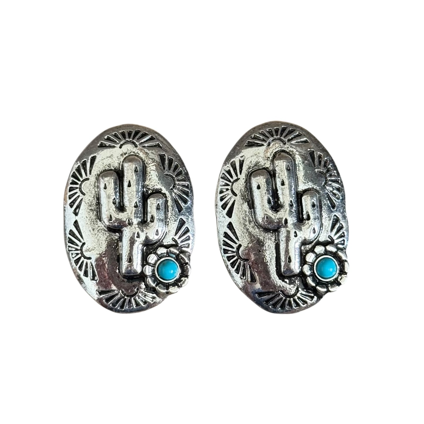 Silver Turquoise Cactus Earrings