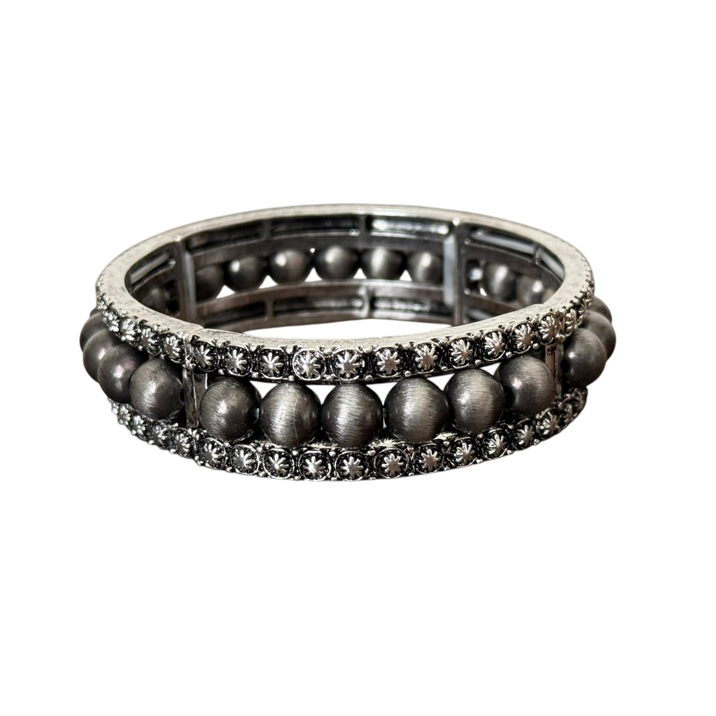 Gunmetal Navajo Pearl Silver Stretch Bracelet