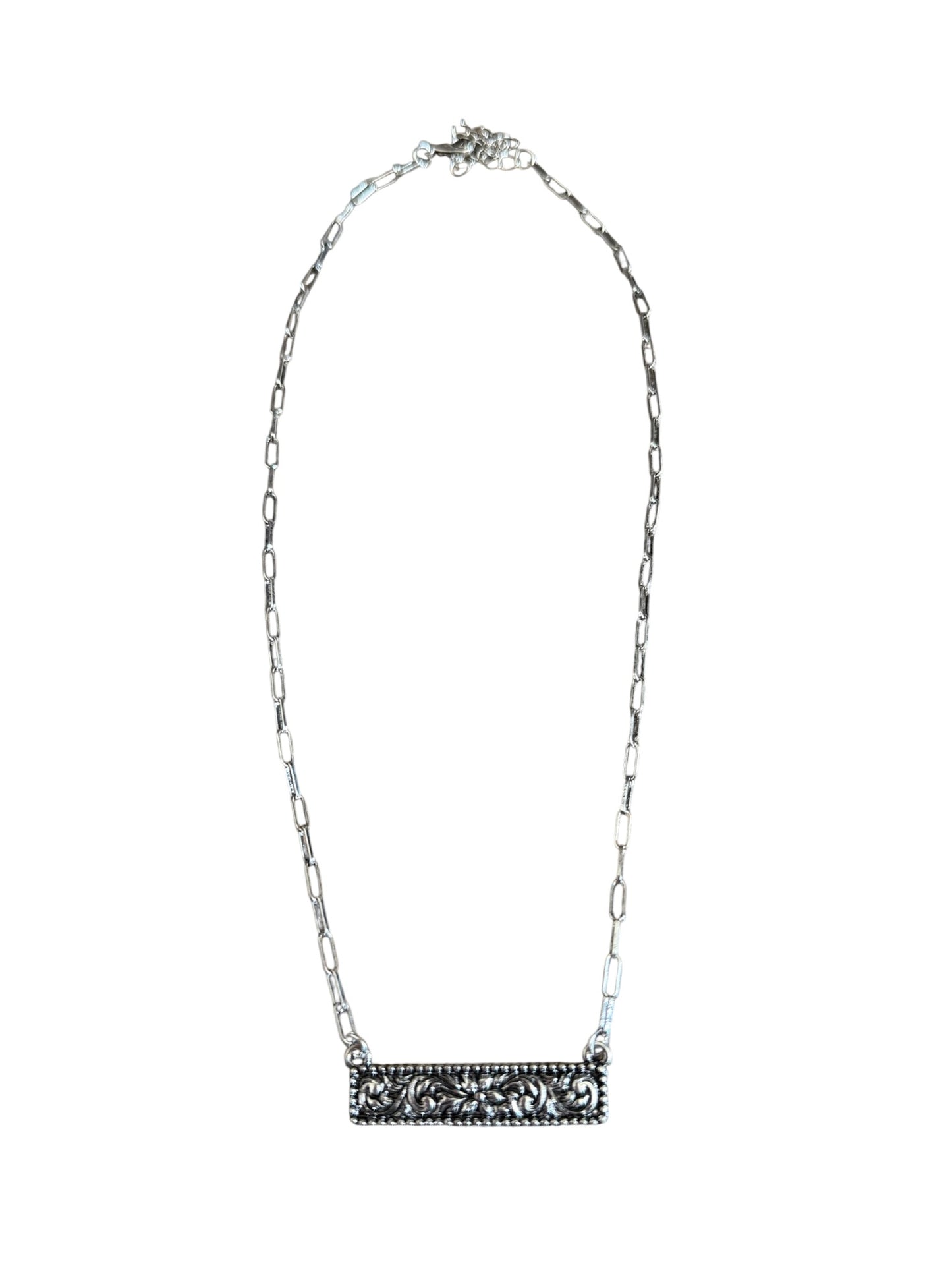 Tooled Floral Small Bar Necklace