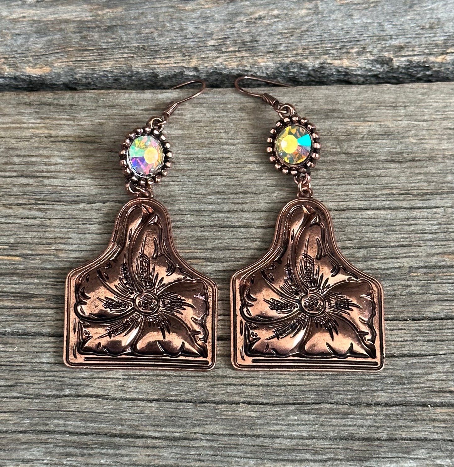 Copper Floral Tag Earrings