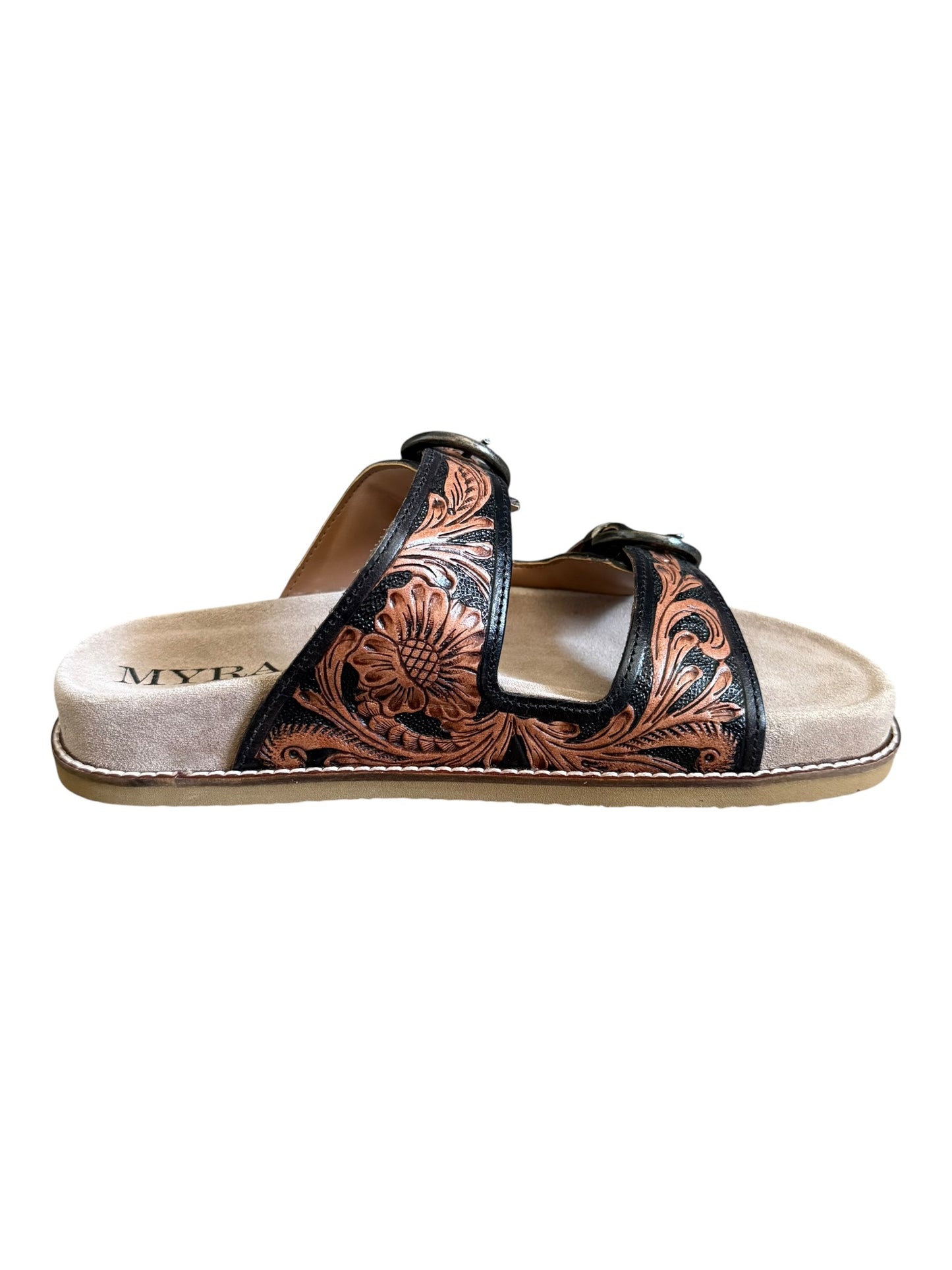 Tooled Black & Brown Floral Sandals