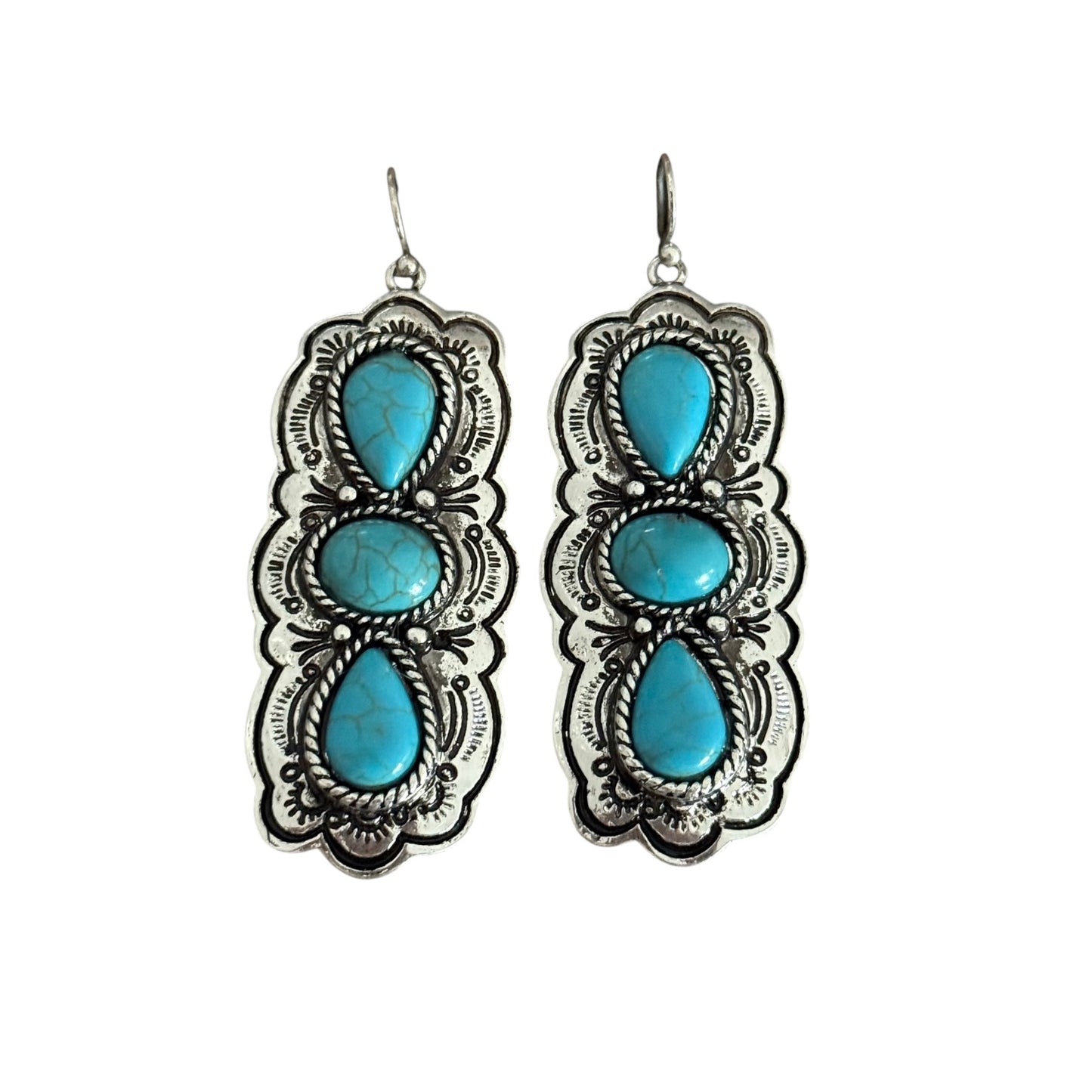 Turquoise Triple Stone Silver Earrings