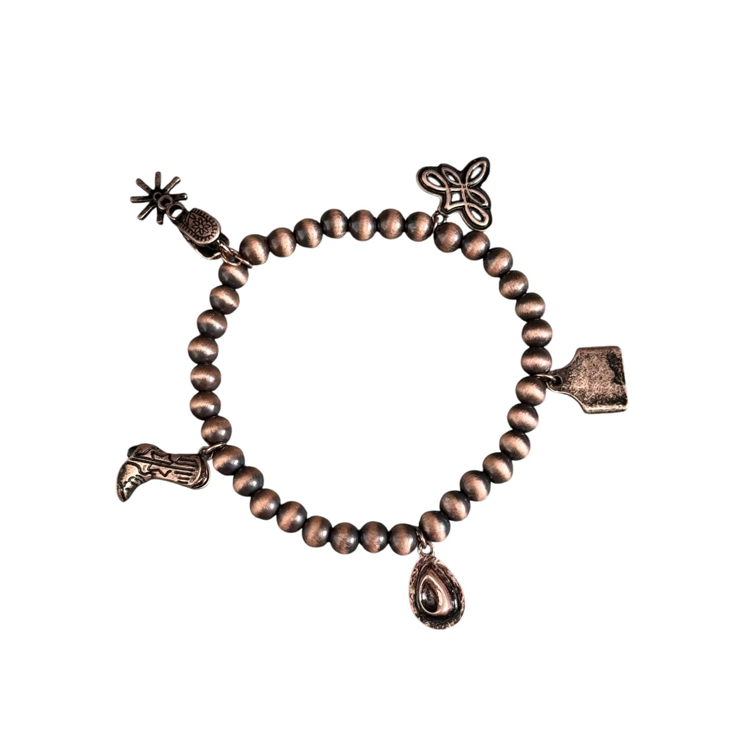 Copper Navajo Pearl Western Charm Stretch Bracelet