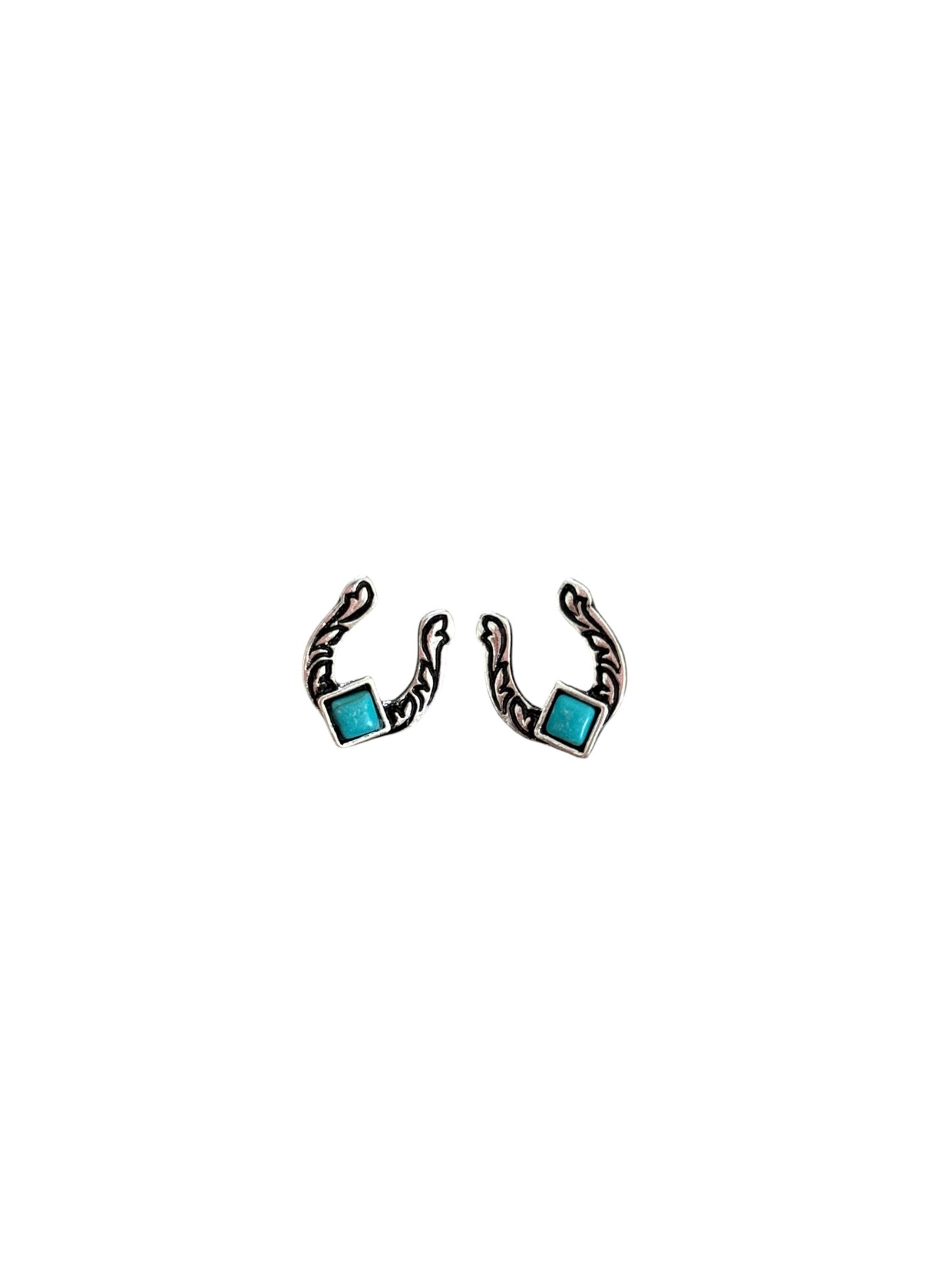 Tooled Turquoise Stone Horseshoe Earrings