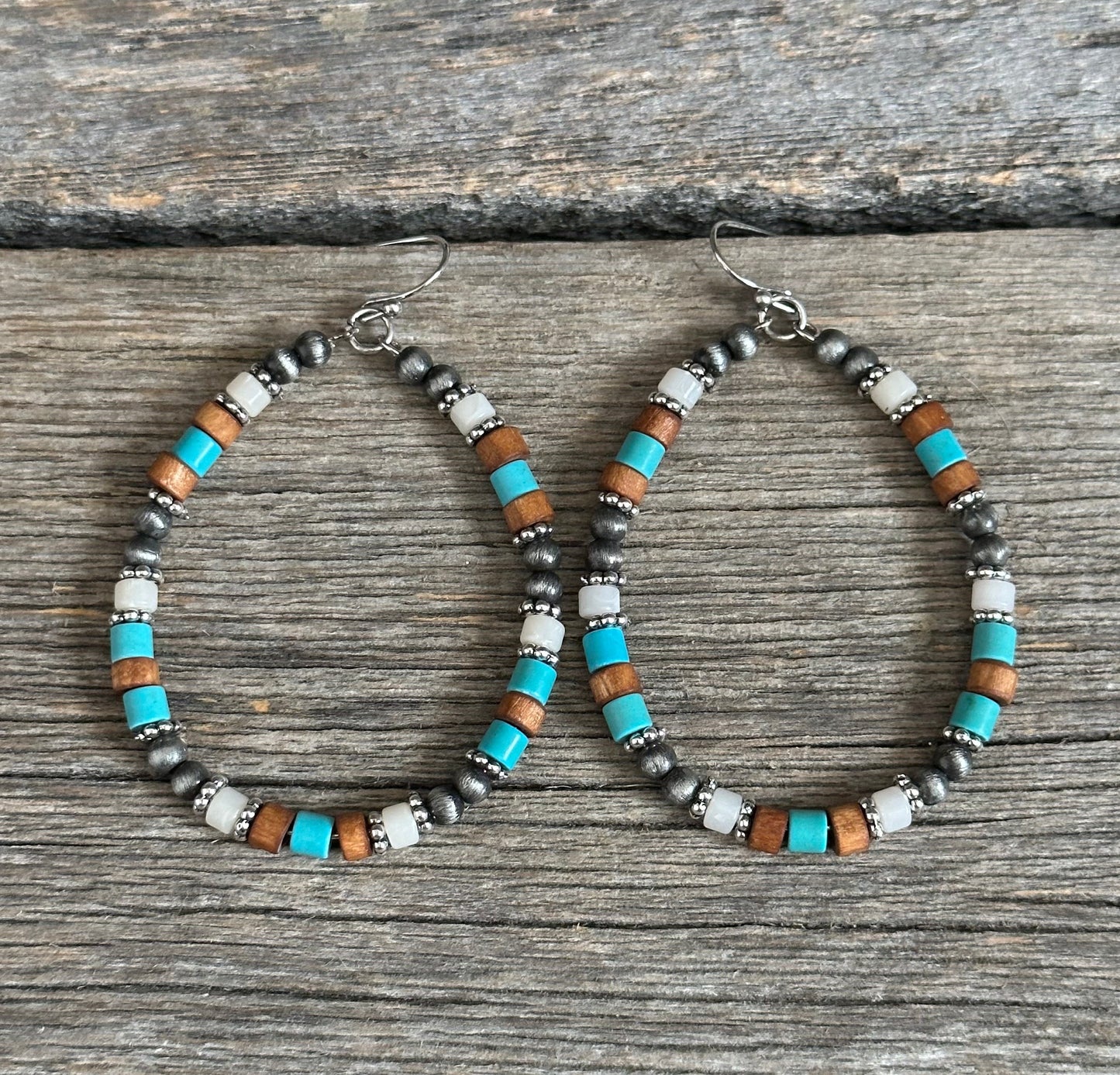 Turquoise Mix Gunmetal Navajo Pearl Earrings