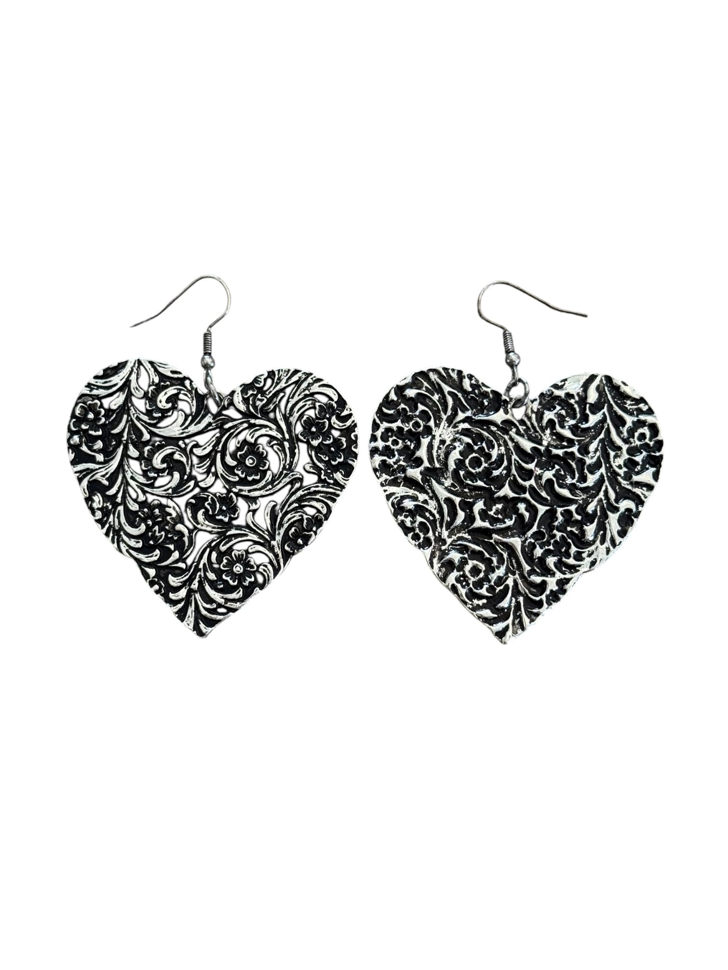 Large Tooled Heart Earrings