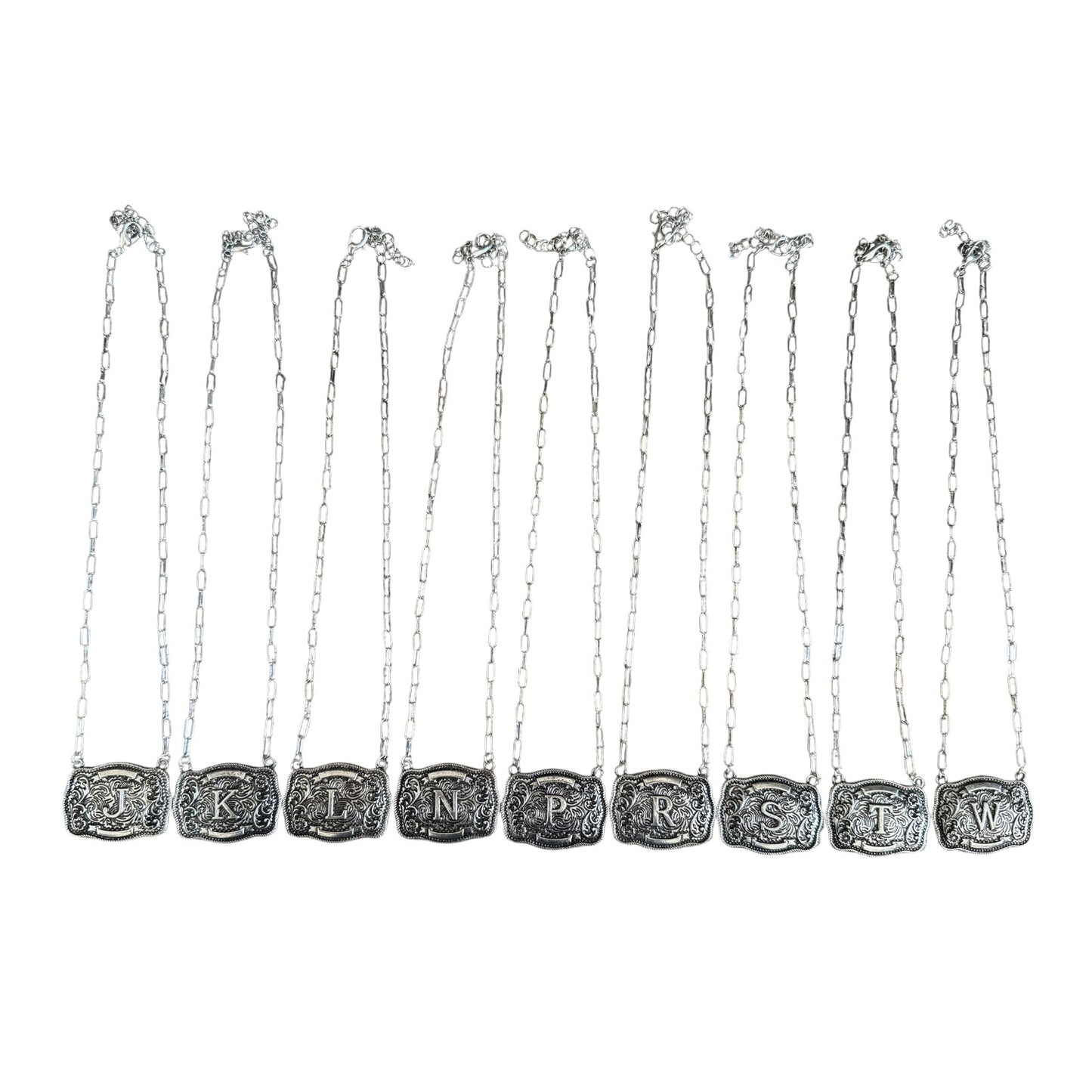 Tooled Mini Buckle Initial Necklaces