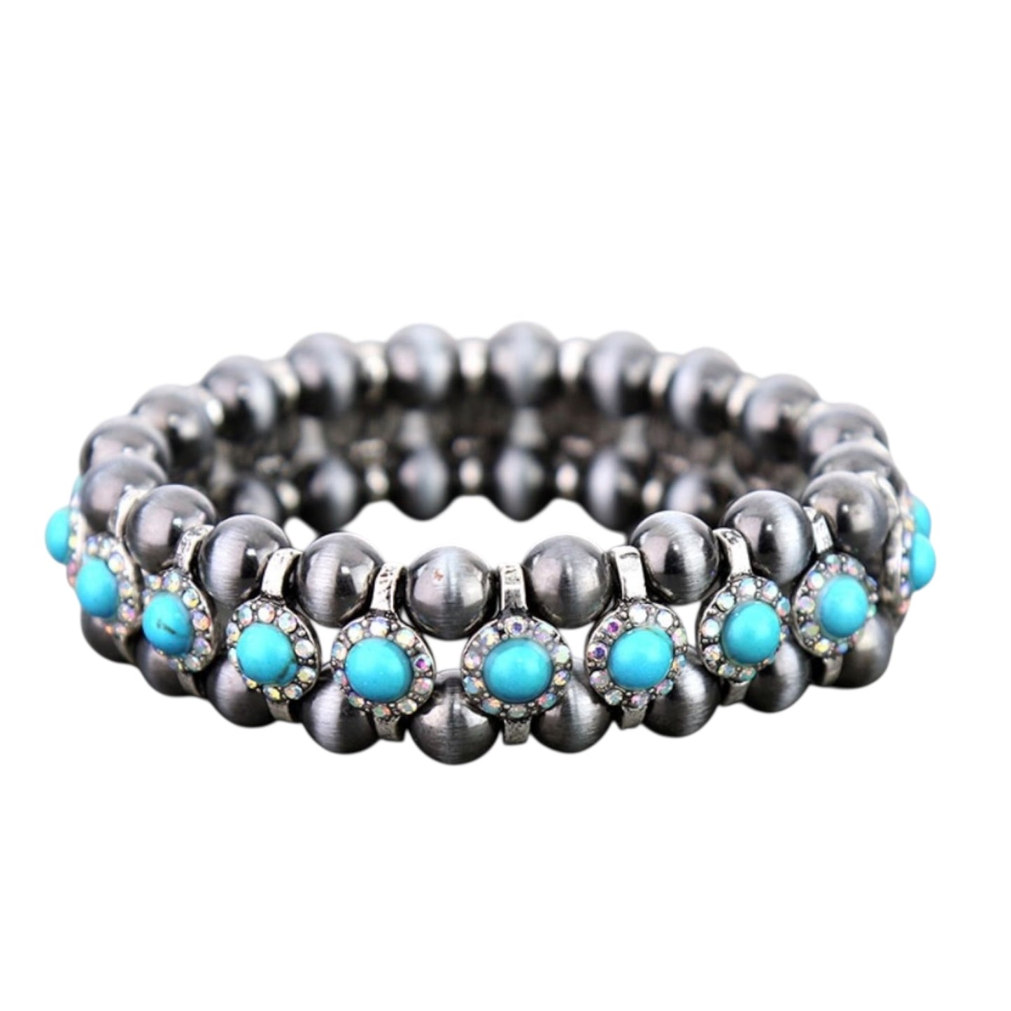 Gunmetal Navajo Pearl Turquoise Triple Stretch Bracelet