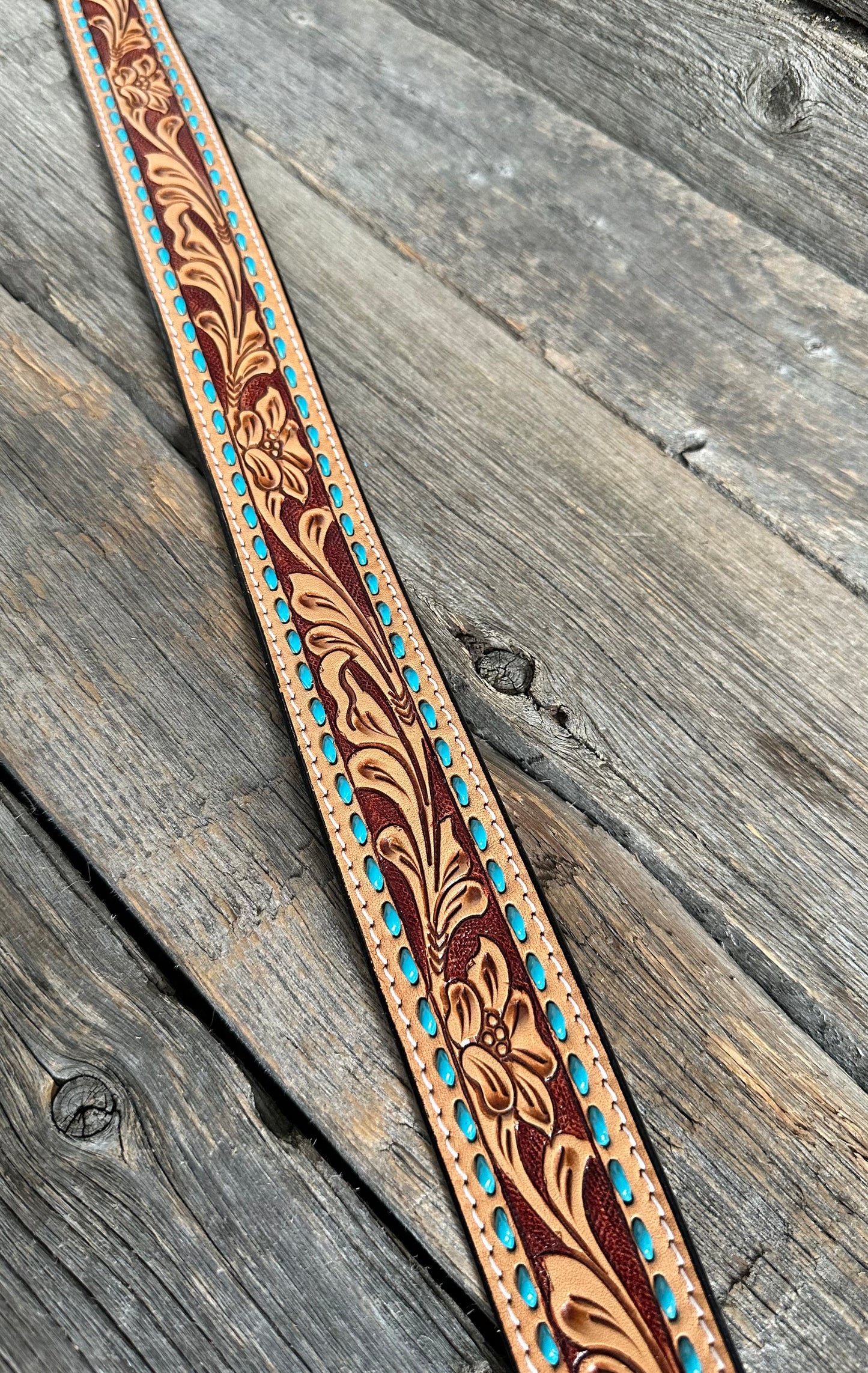 Turquoise Buckstitch Floral Purse Strap