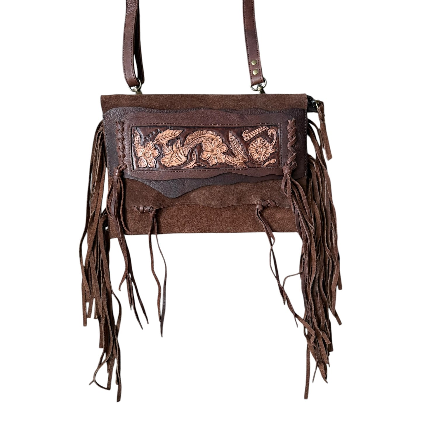 Tooled Floral Feather Flap Purse *defective*