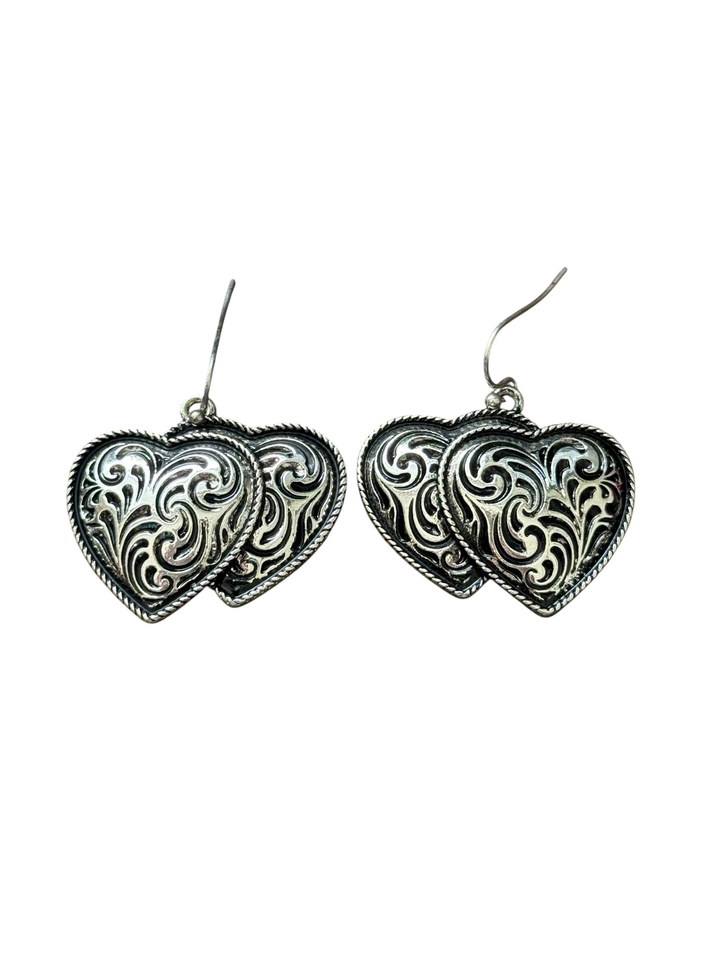 Tooled Double Heart Earrings