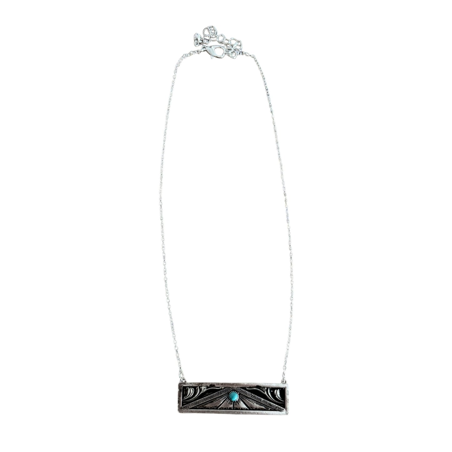 Turquoise Stone Silver Bar Necklace