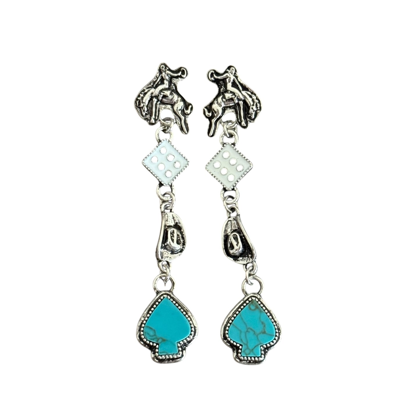 Turquoise Bronc Cards Earrings