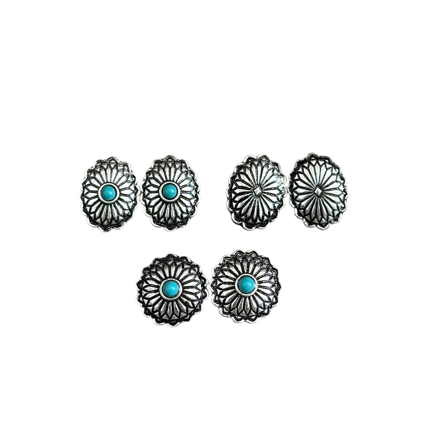 3 Pack Turquoise Concho Earrings