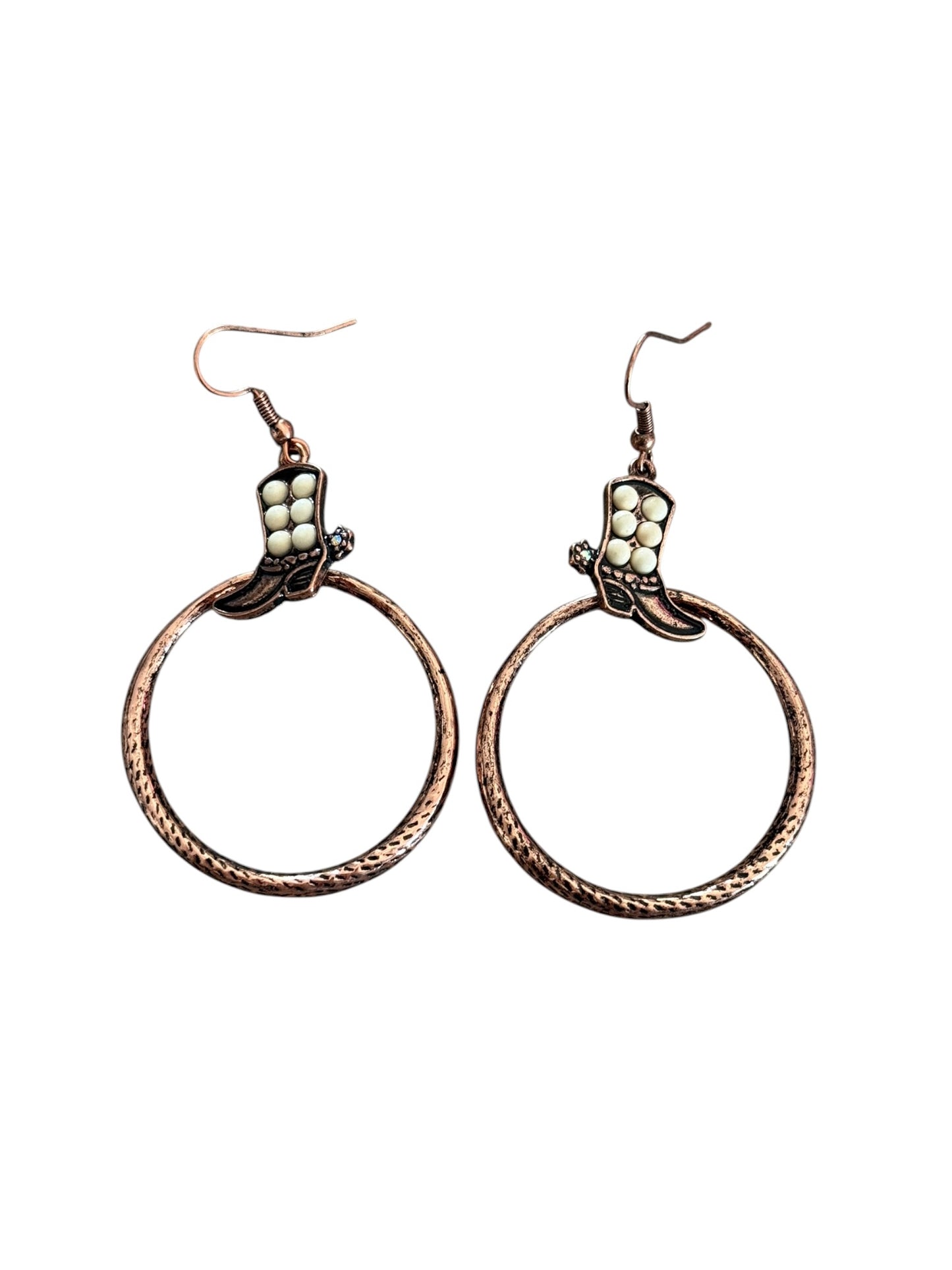 Copper Cowboy Boot Round Earrings
