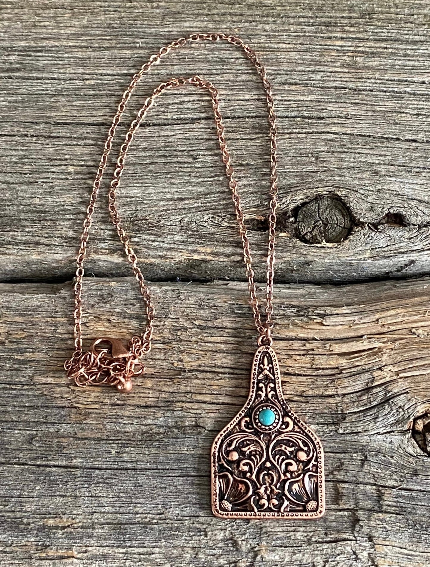 Copper Turquoise Stone Tag Necklace