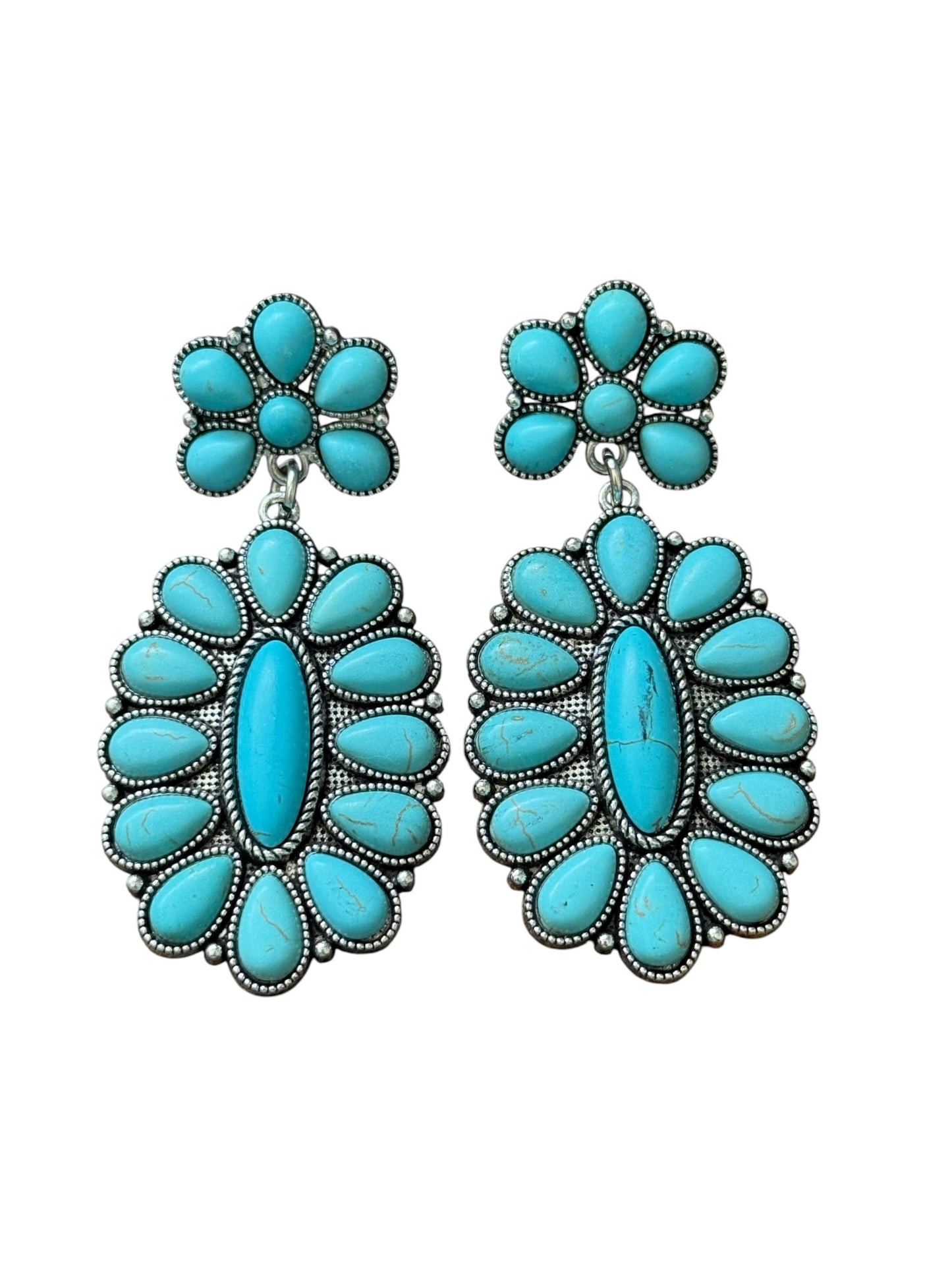 Turquoise Large Cluster Drop Earrings