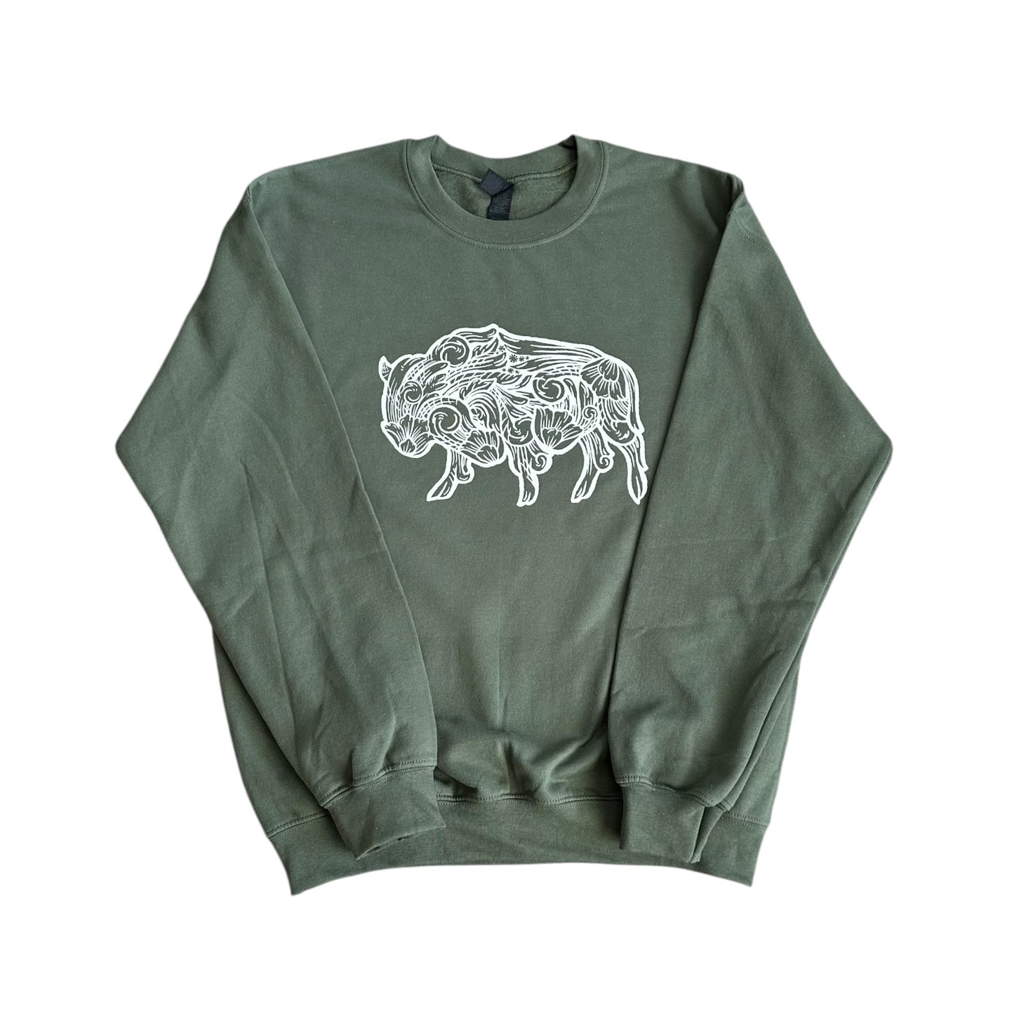 Olive Tooled Buffalo Crewneck
