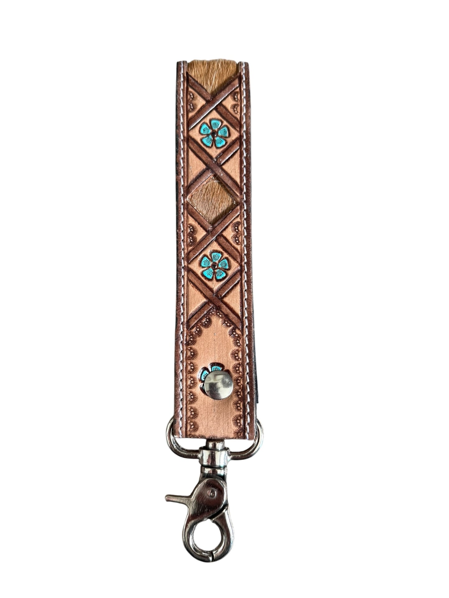 Tooled Turquoise Flower Diamond Wristlet