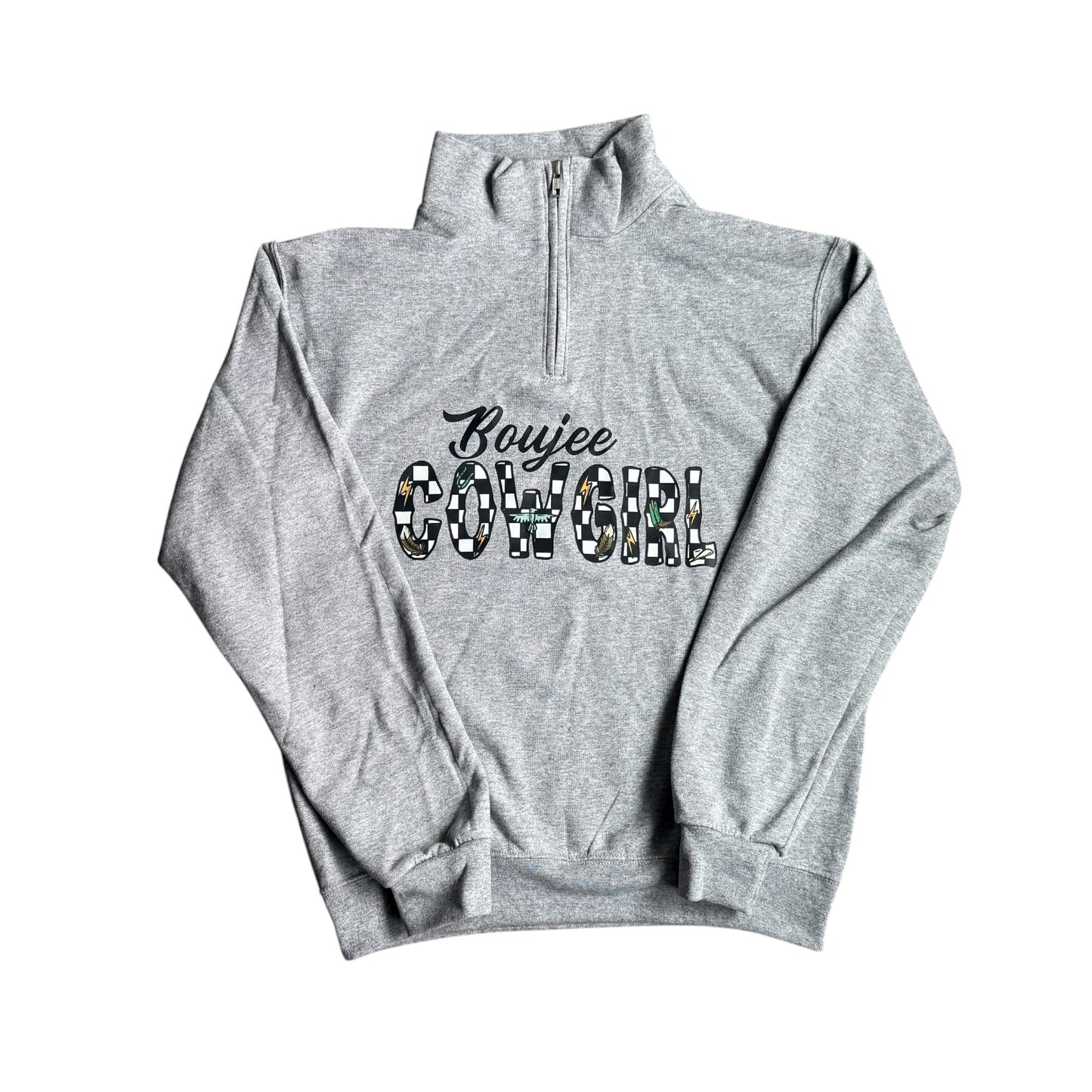 Boujee Cowgirl Grey 1/4 Zip Sweater