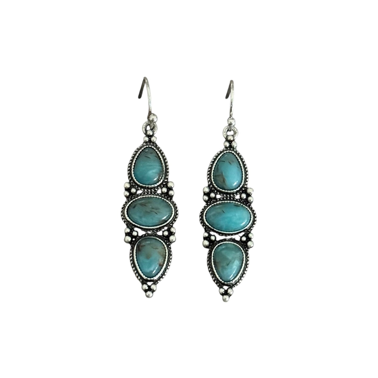 Triple Turquoise Long Oval Earrings