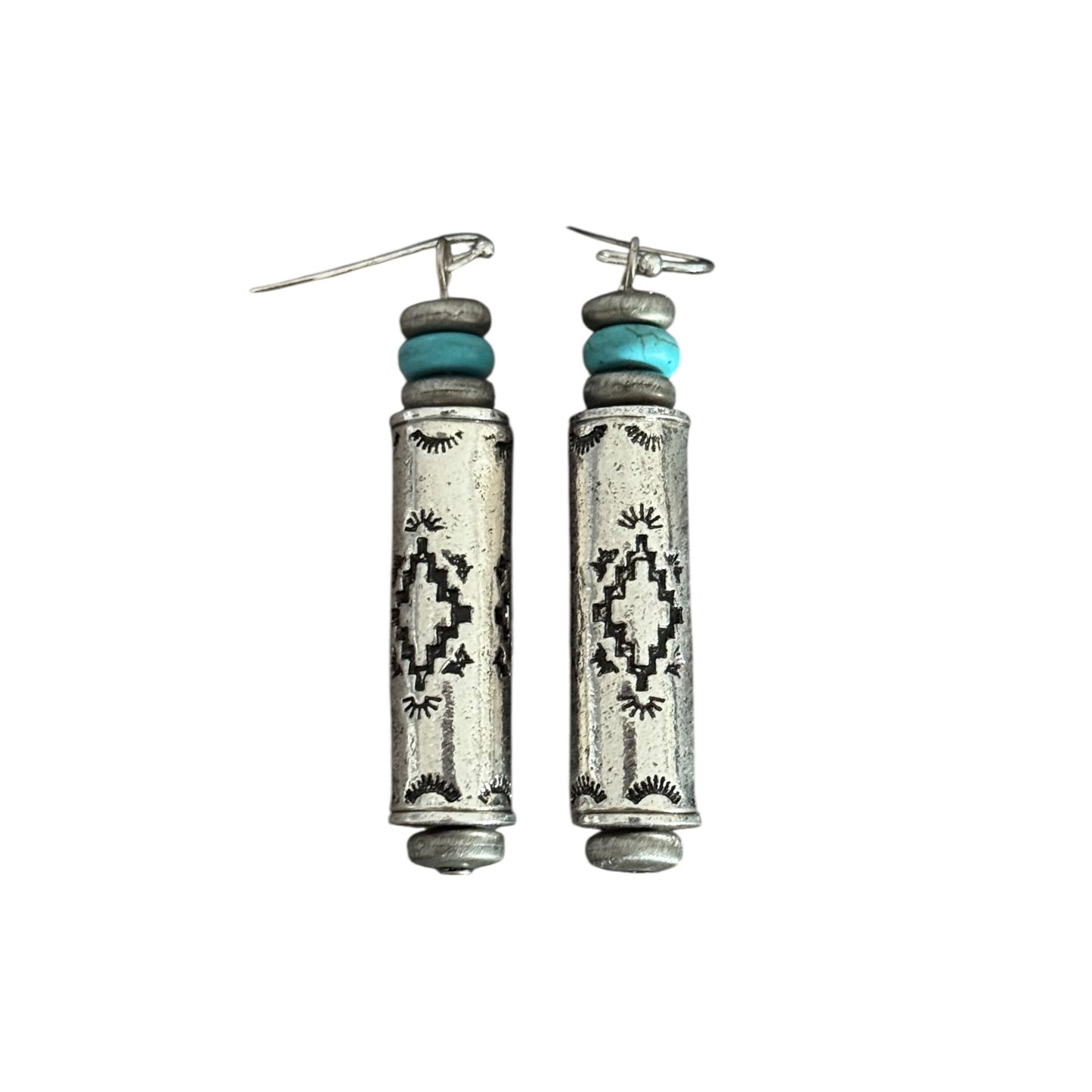Turquoise Silver Navajo Bar Earrings