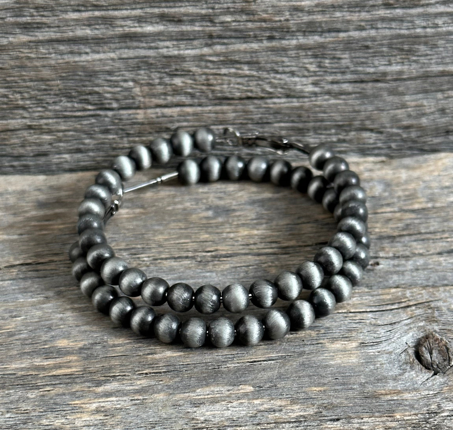 Gunmetal Navajo Pearl Hoop Earrings