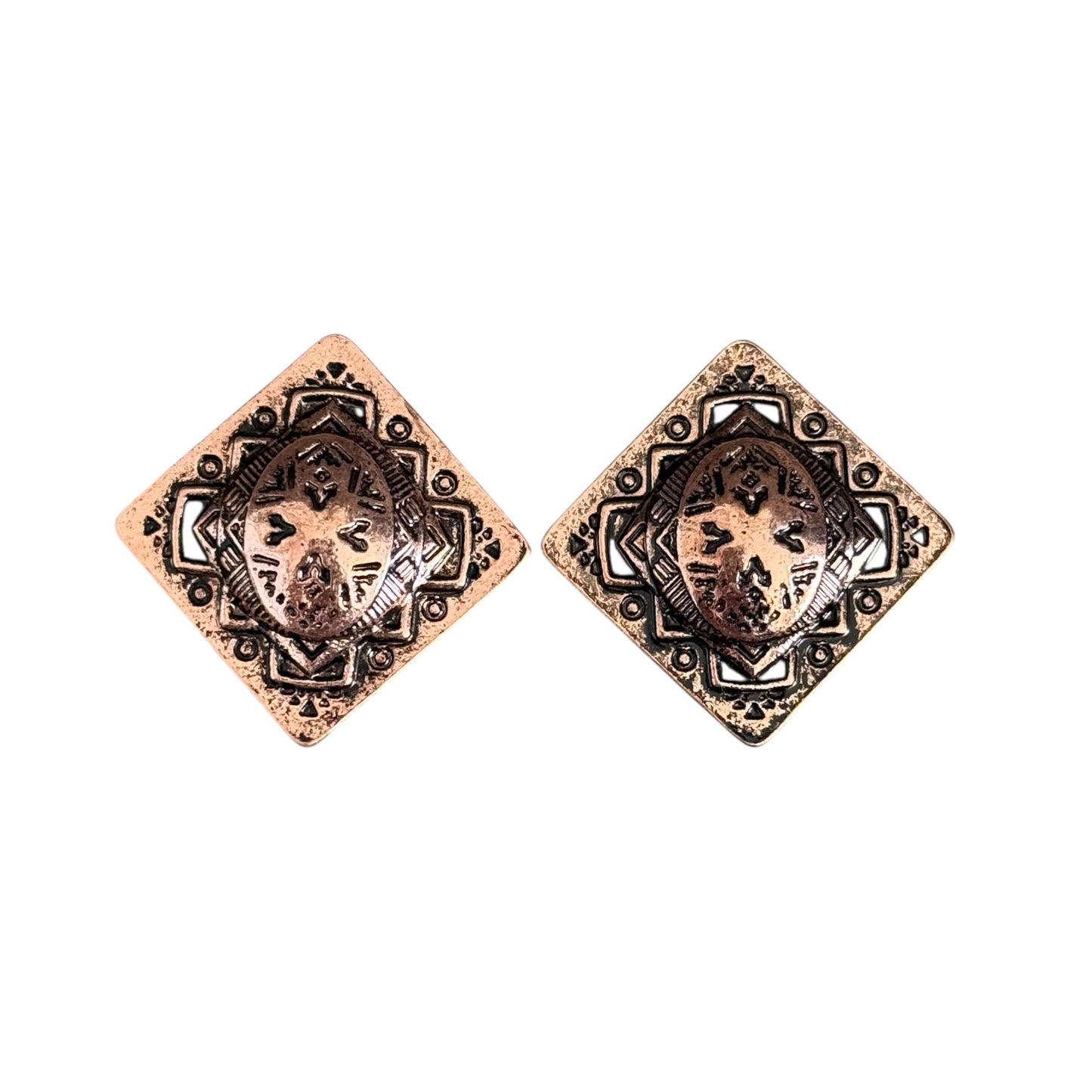 Copper Diamond Concho Earrings