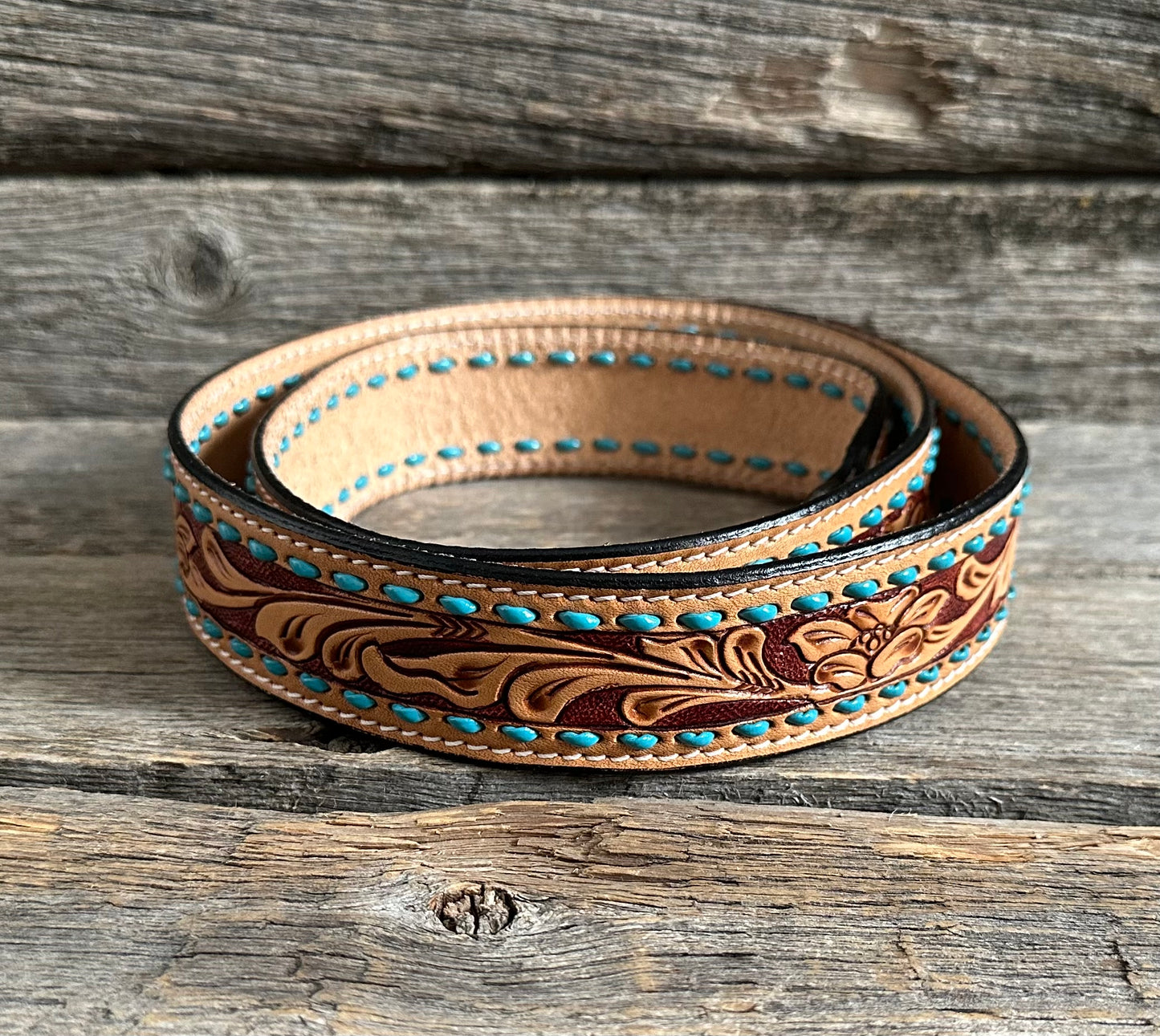 Turquoise Buckstitch Floral Purse Strap