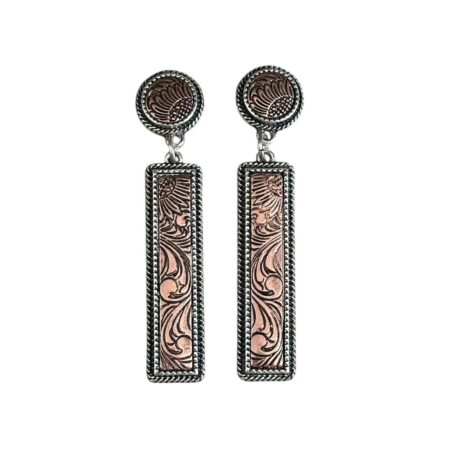 Tooled Copper Bar Earrings