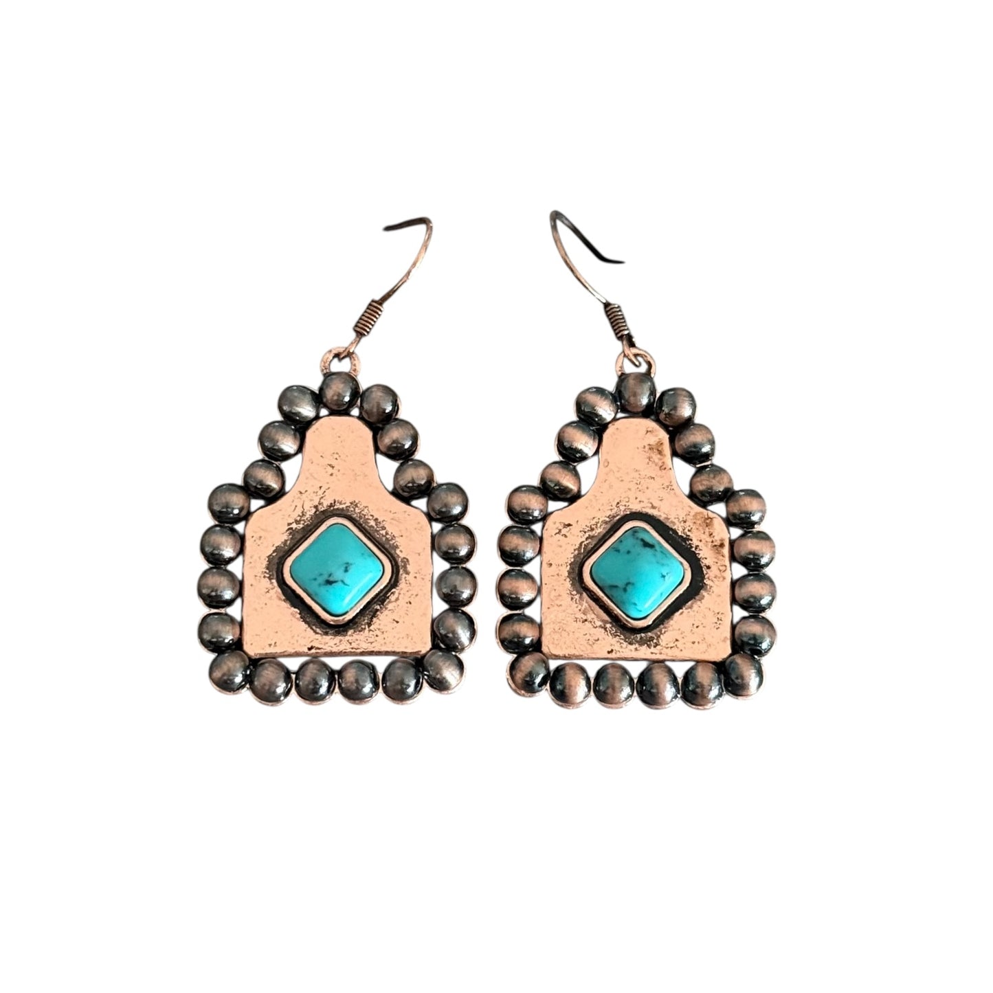 Copper Navajo Pearl Turquoise Tag Earrings