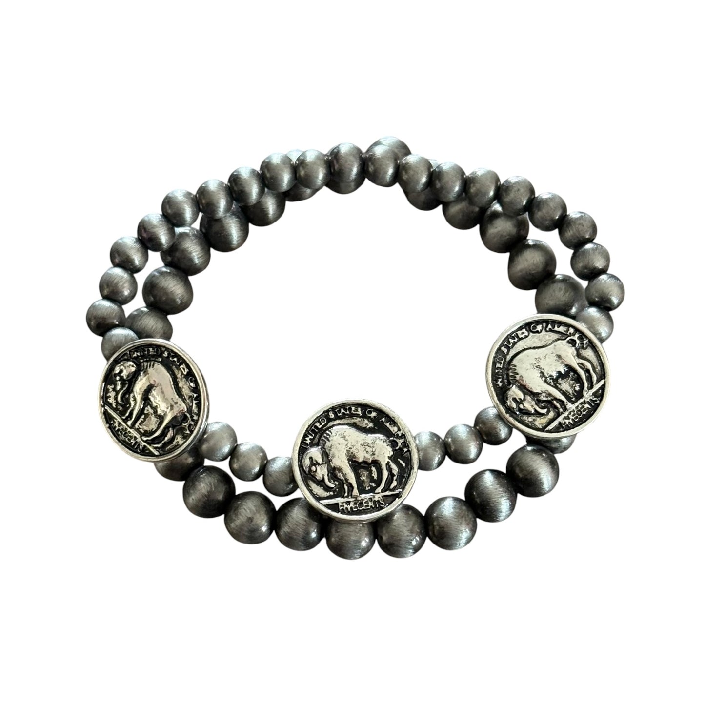 Gunmetal Navajo Pearl Buffalo Coin Bracelet