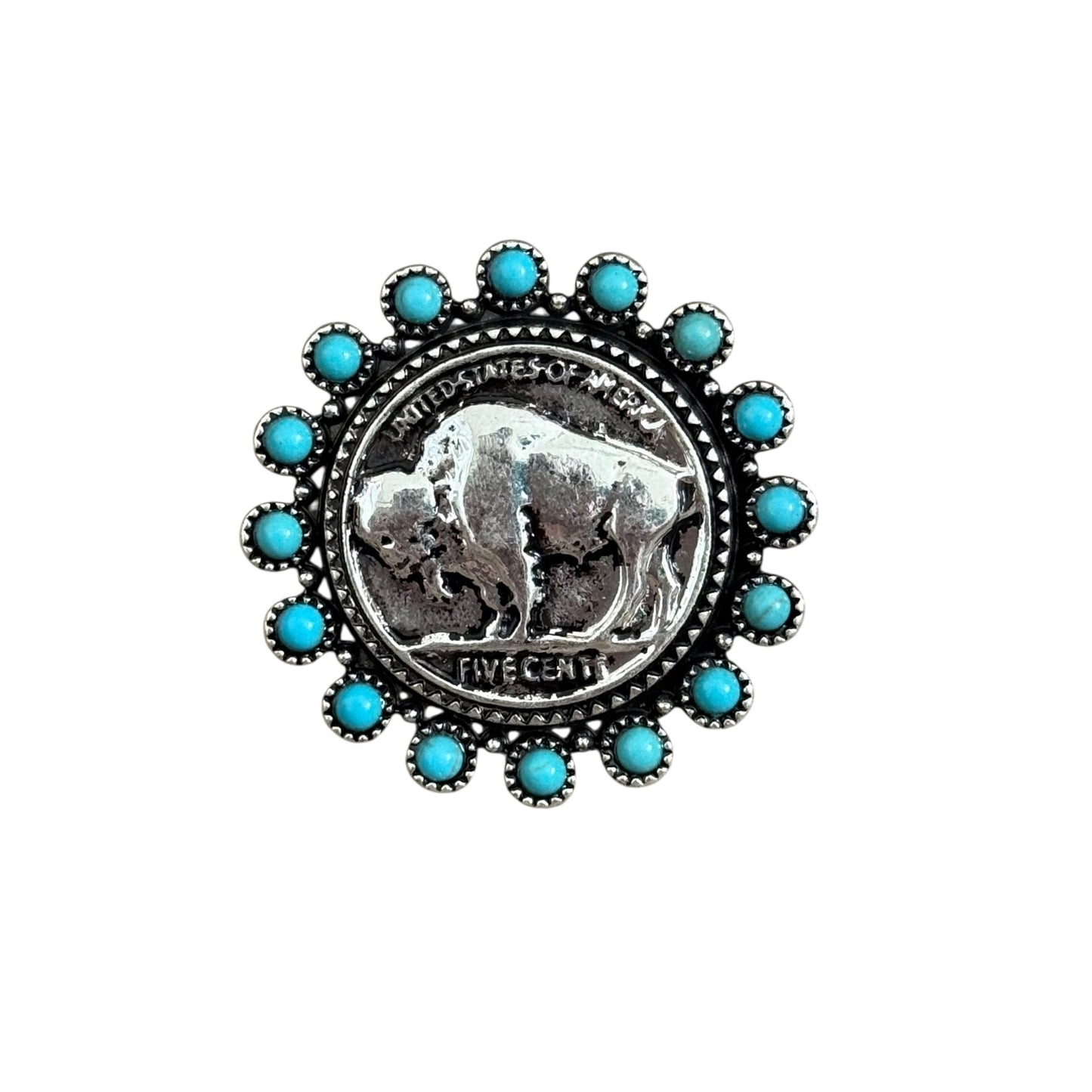 Turquoise Buffalo Coin Cuff Ring