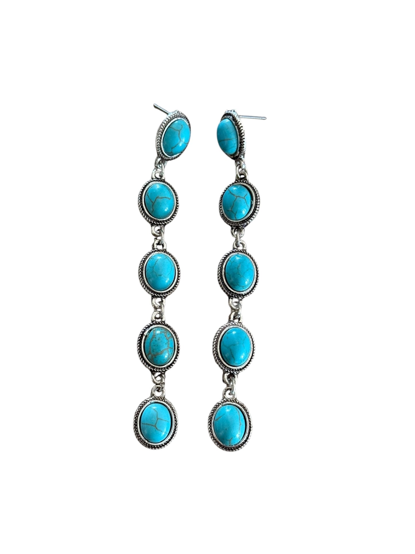 Turquoise Round Stone Long Earrings