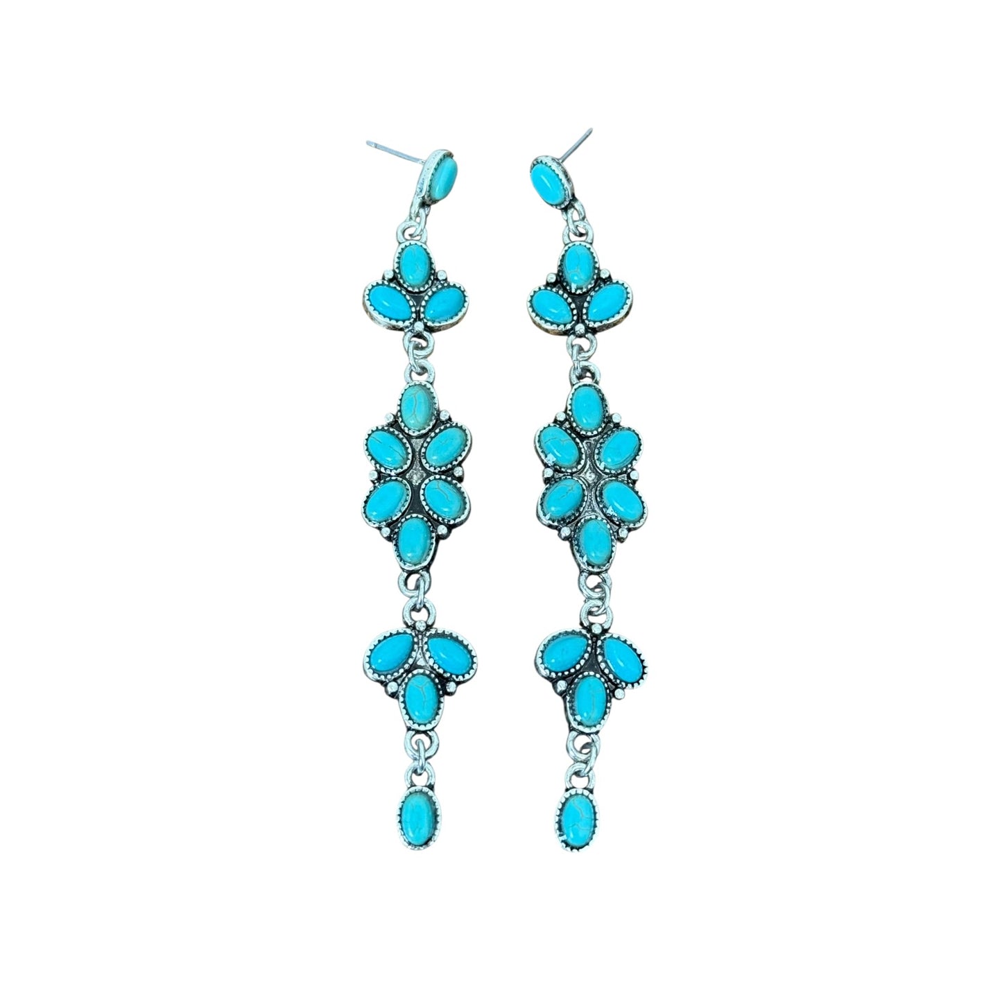 Turquoise Long Cluster Earrings