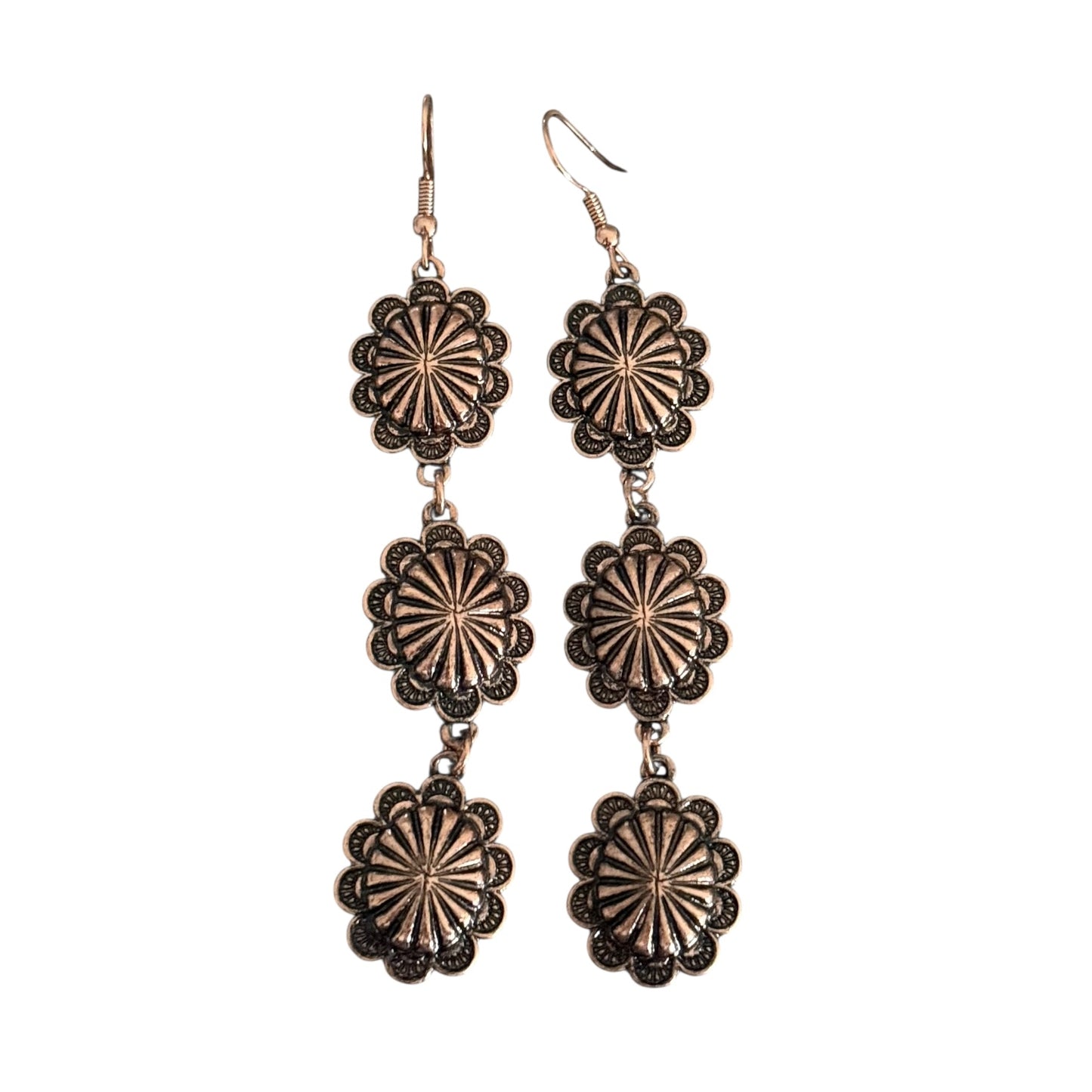 Triple Copper Concho Earrings