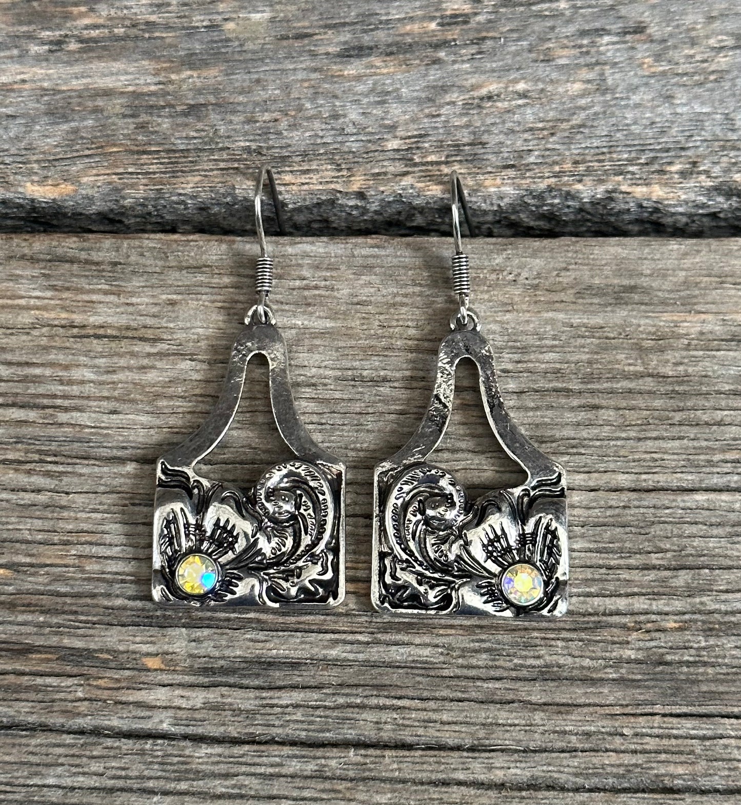 Silver Flower Tag Earrings