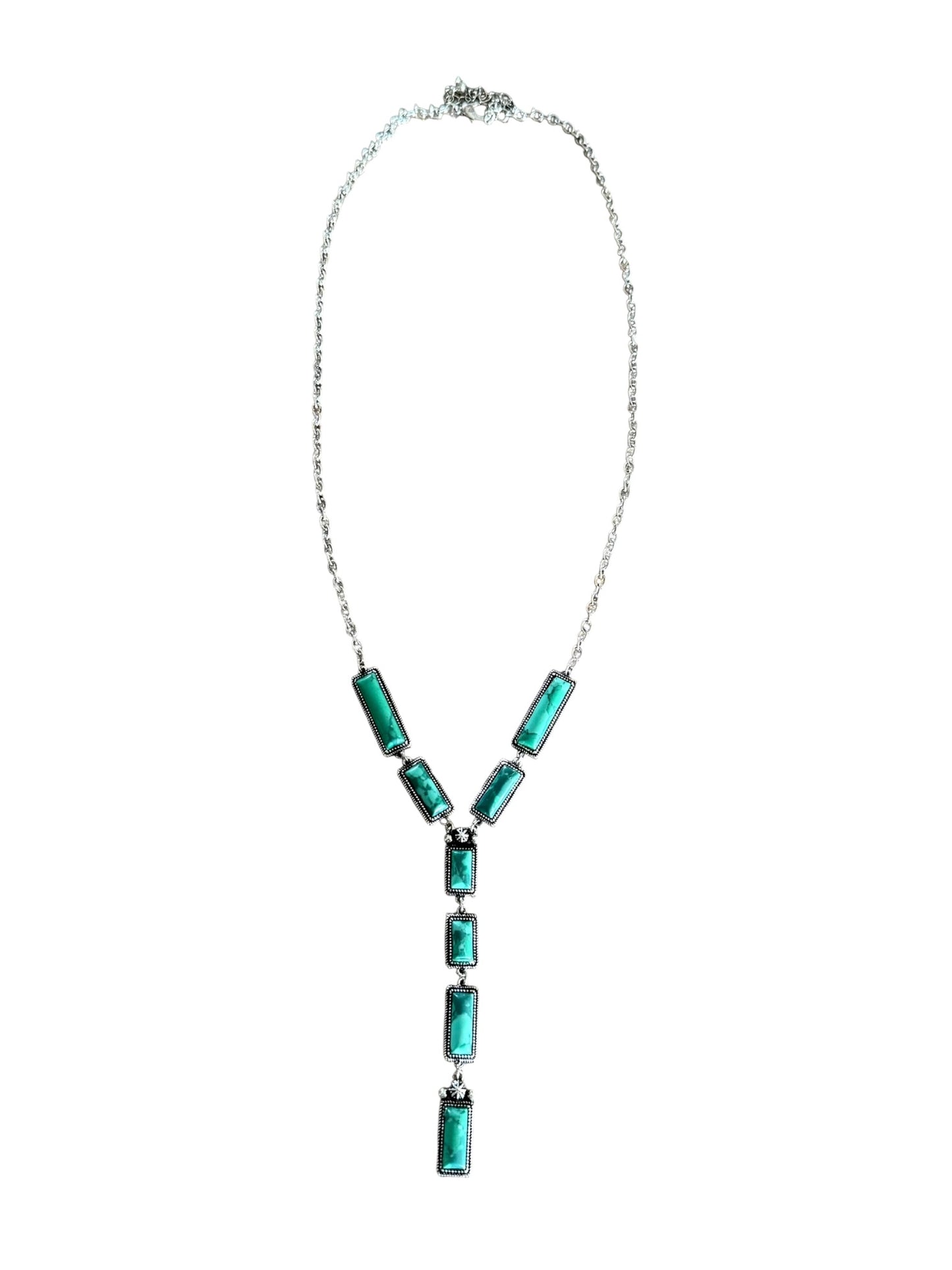Green Turquoise Y Drop Bar Necklace