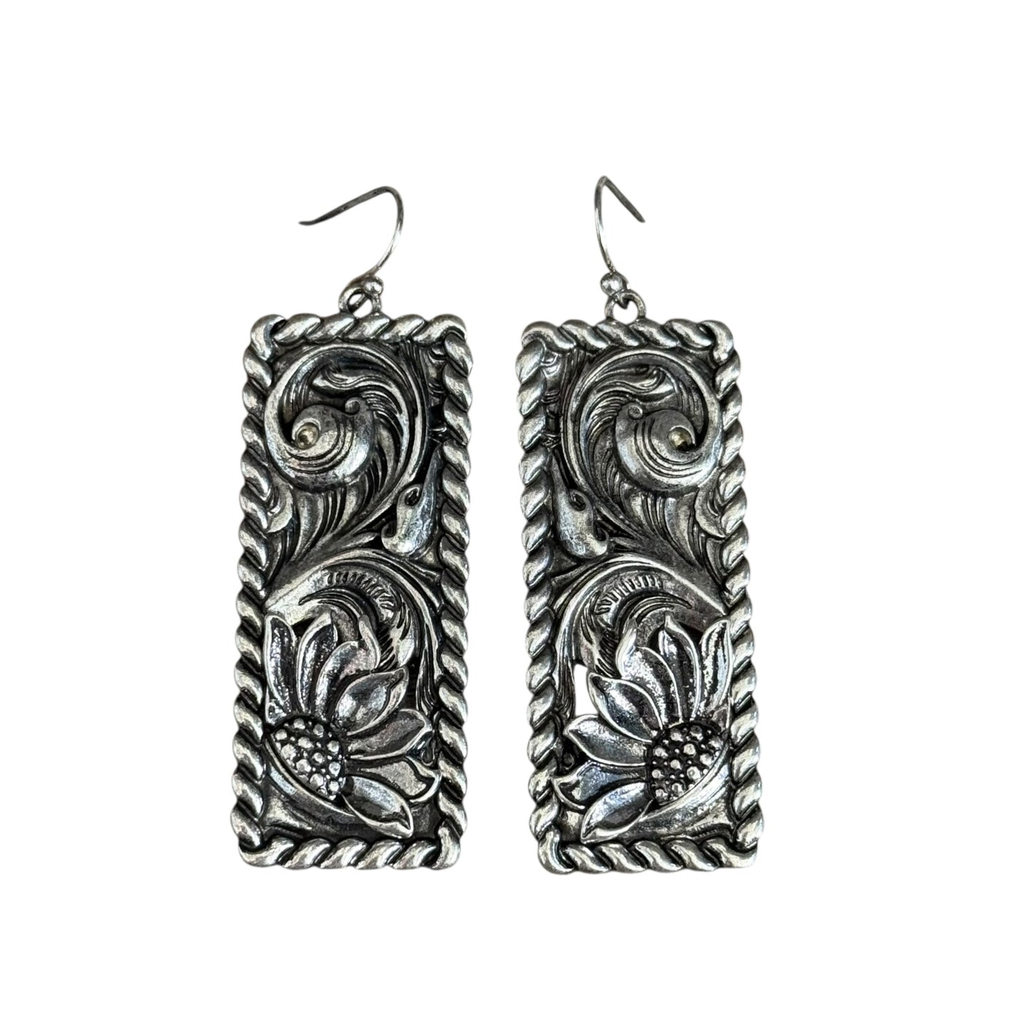 Tooled Flower Bar Earrings