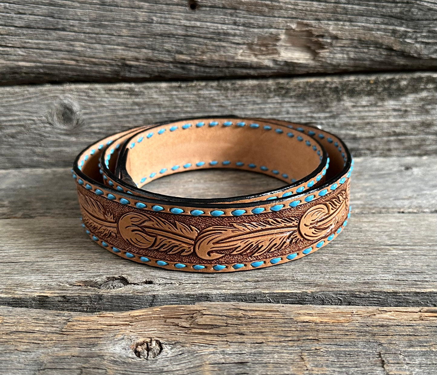 Turquoise Buckstitch Feather Purse Strap