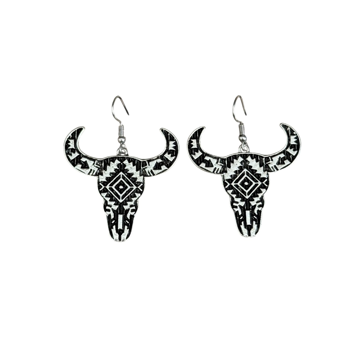 Silver Aztec Longhorn Earrings
