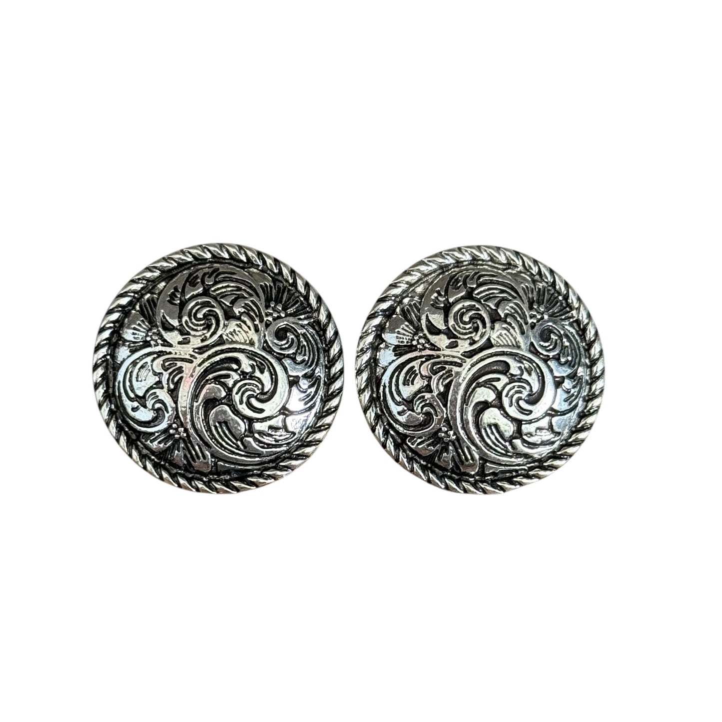 Tooled Silver Round Earrings