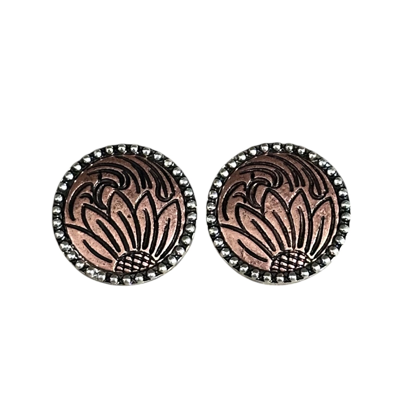 Copper Tooled Floral Earrings