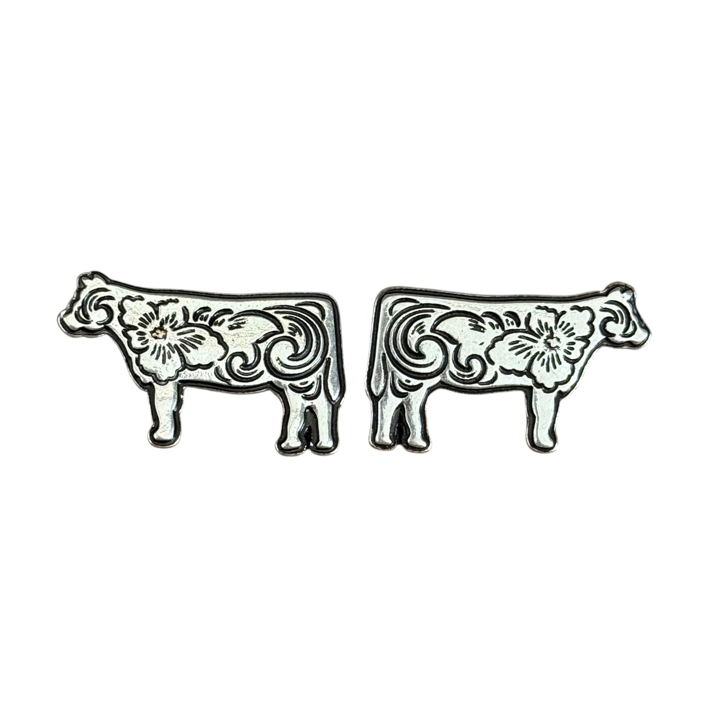 Tooled Silver Cow Earrings