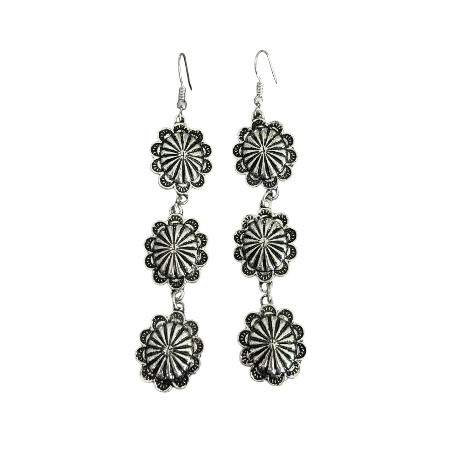 Triple Silver Concho Earrings