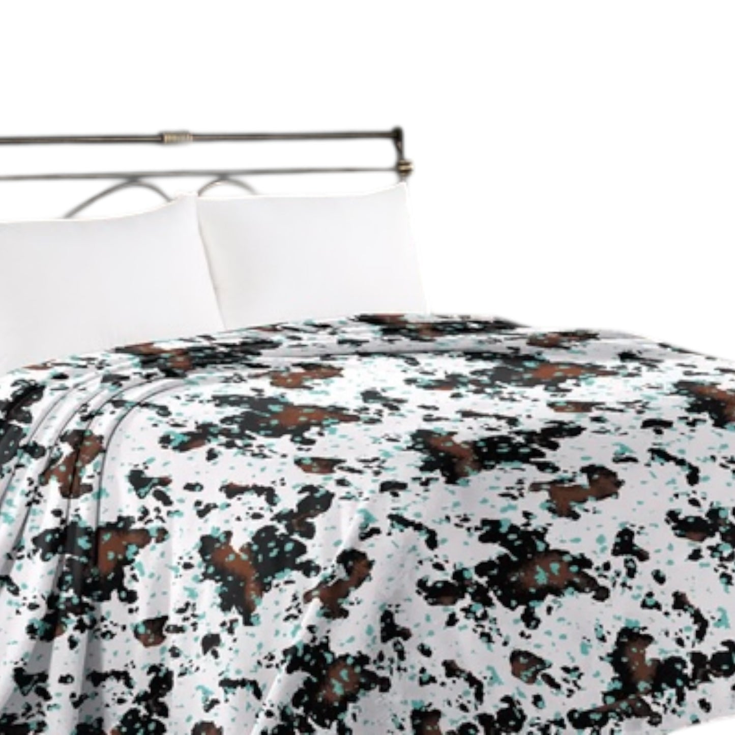 Turquoise Splatter Cow Print King Blanket